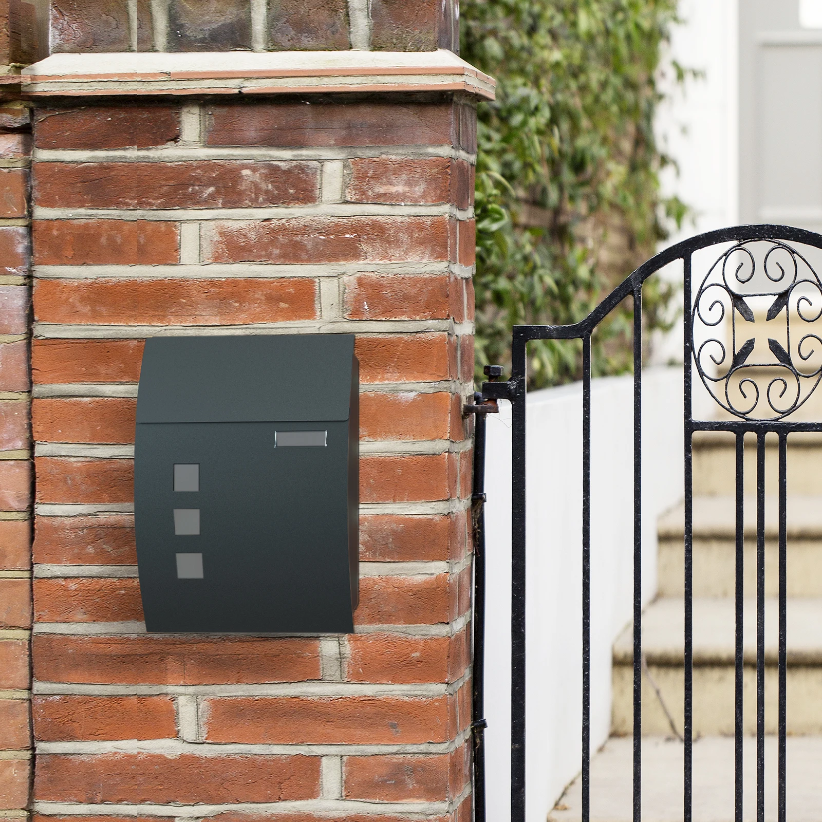 Songmics wall mailbox, with viewing windows, name slot, 2 keys, easy to install, anthracite gray