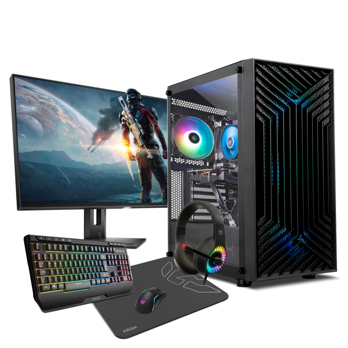Pc Gaming - Pc Racing Gaming Pack Gaming Intel Core I5-11400F/8Gb/256Gb Ssd M.2+ 1Tb Hdd/Wifi/Gtx 1650 + 24" Full Hd Led Monitor / Free Dos / Pc Gamer - Desktop Computer