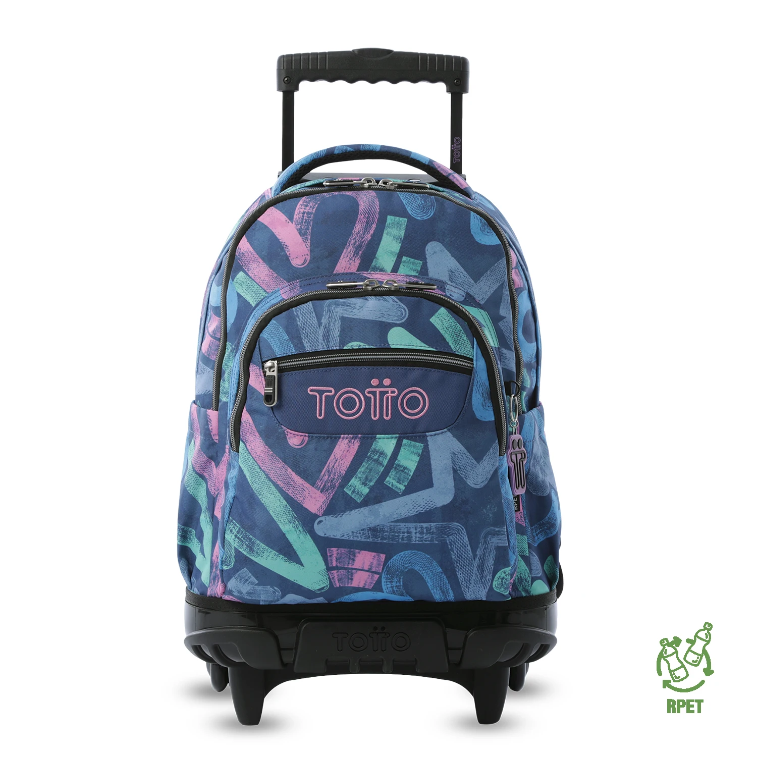 Totto Mochila escolar ruedas Renglones Material: Poliéster reciclado 32 x45.5 x 18 cm