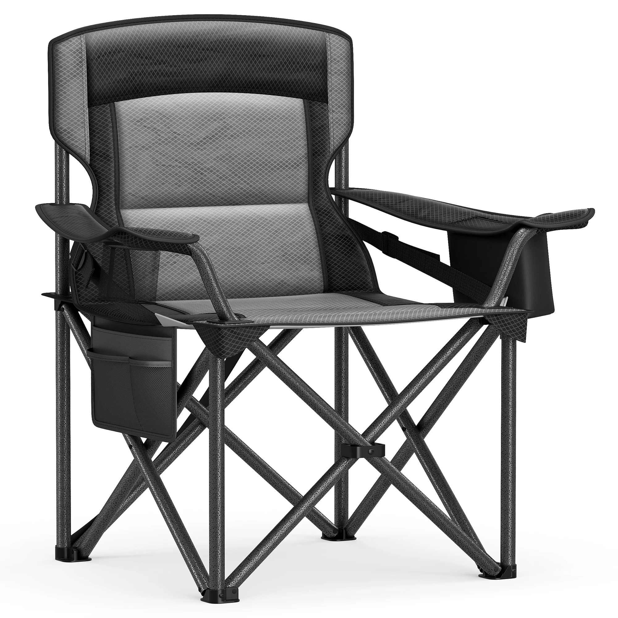 SONGMICS Silla de Camping, Silla Plegable con Portavasos, Silla de Pesca, Relleno de Espuma, Plegable, Respaldo Alto, Carga hasta 205 kg, Camping Jardín, Negro Tinta/Gris Pizarra/Azul Marino