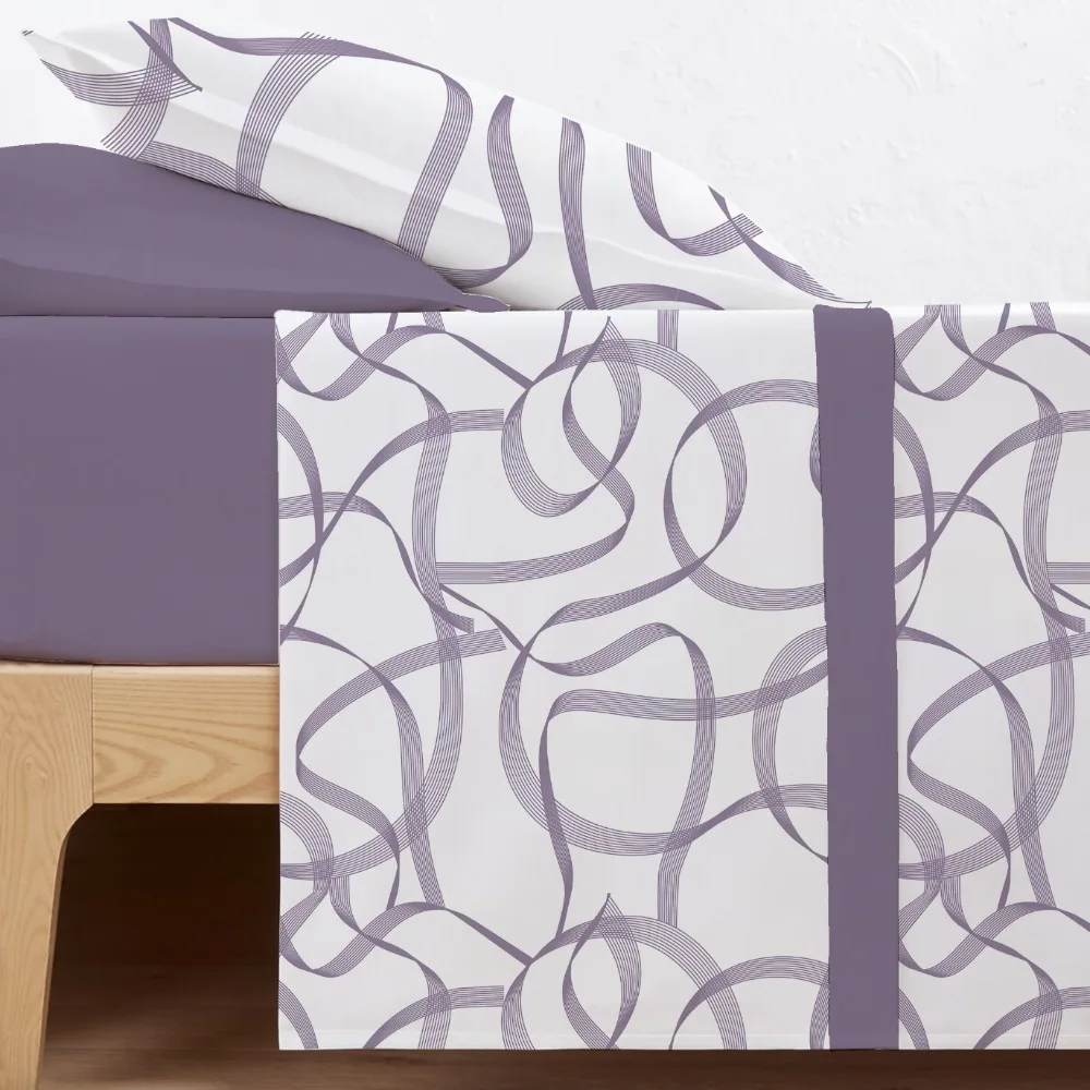 CARPE DIEM Sabanas Invierno térmicas de Coralina Estampadas, Doble Cara Térmica Mod.CINTA Malva  para Cama 90,105,135,150 y 180 .Gramaje 200 gr/m extra suave