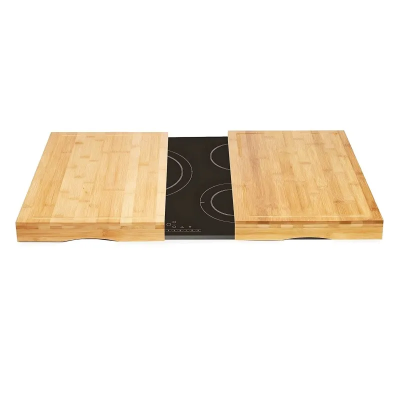 Dcasa Wood Glass Ceramic Covers, Set of 2 Nordic Bamboo Cutting Boards, 56x54x4 cm