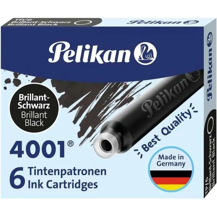 Pelikan caja de 6 cartuchos 4001 tp/6 - tinta de alta calidad - compatible con plumas estilograficas - color negro