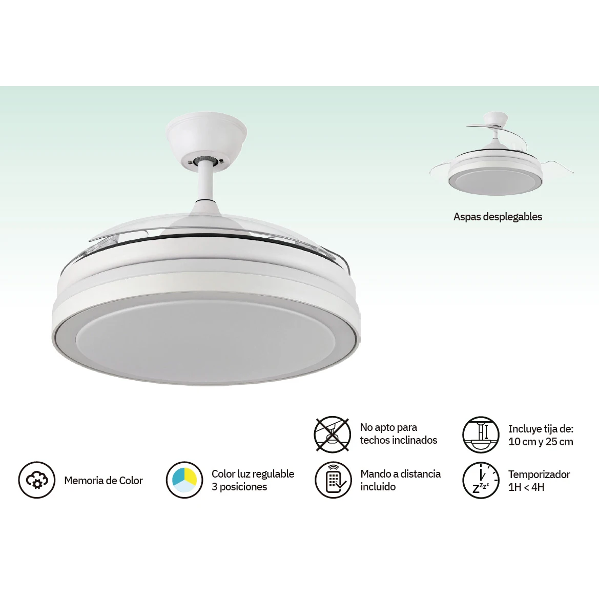 Fabrilamp - white dc esparta fan 72w 6120lm 91ø 3asp.desp 3000-4000-6000k remote+timer+memory