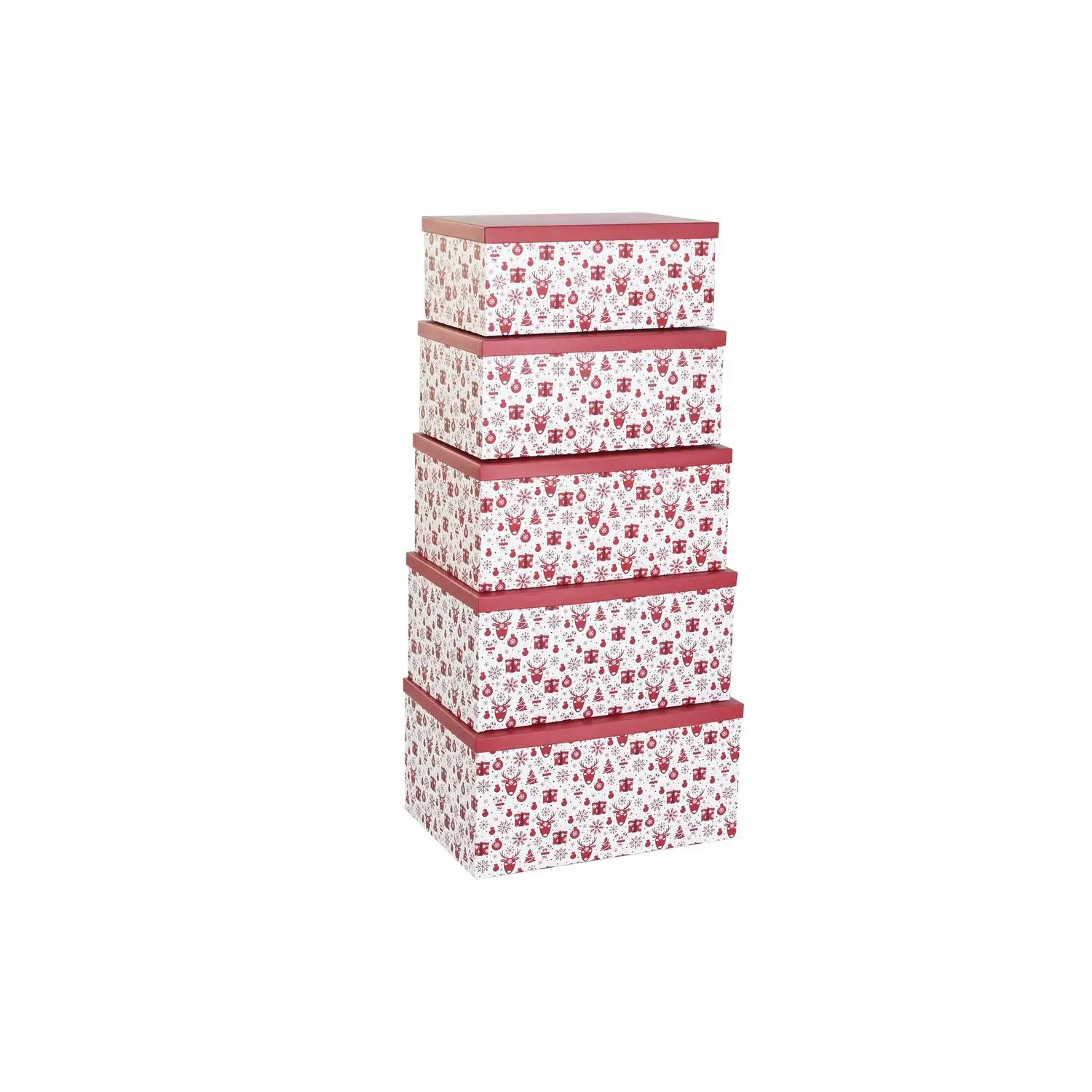Caja Set 5 Carton 50X35X25 Renos Rojo, Decoracióna de navidad para todos los hogares, Navidad Tradicional