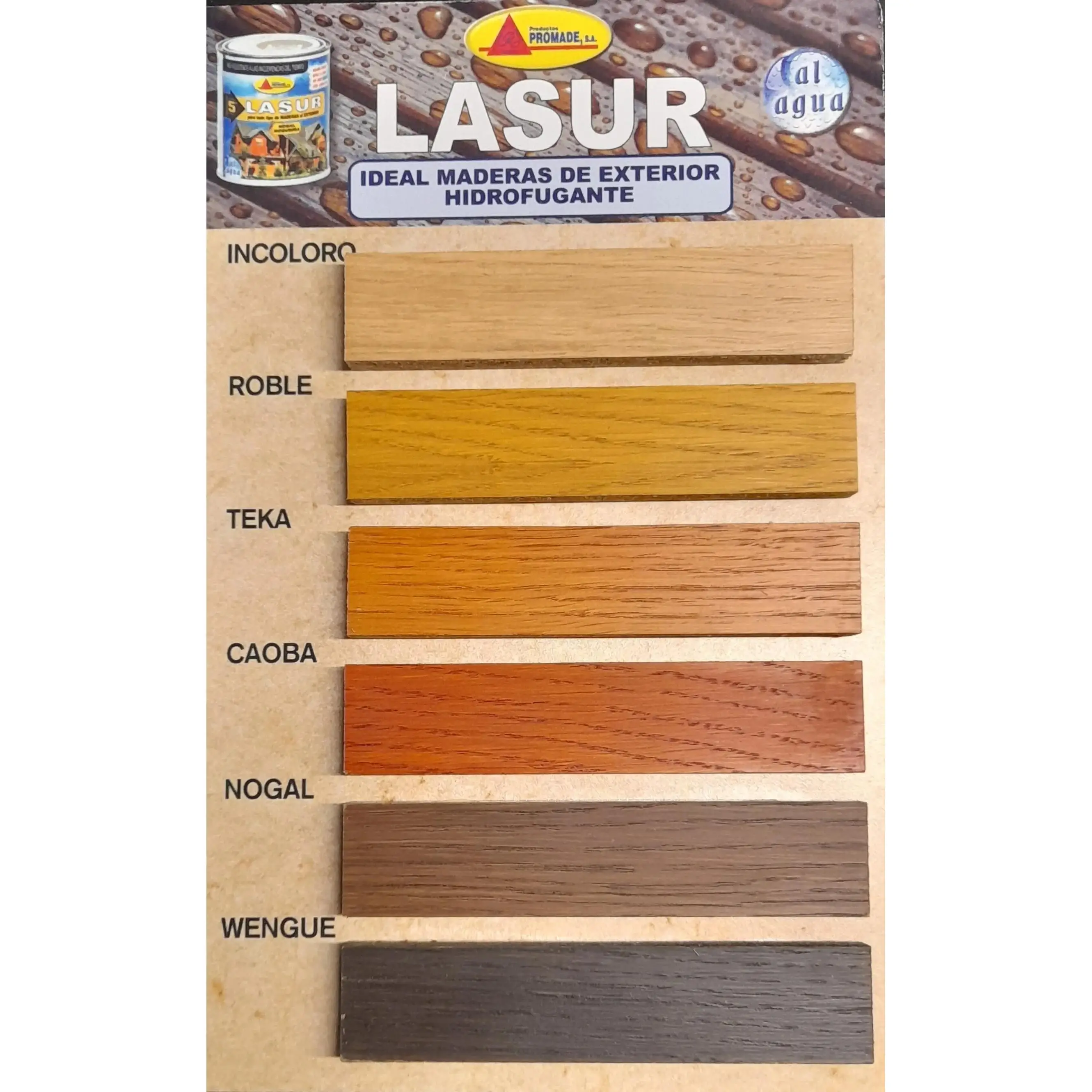 Outdoor wood Protector waterproof and U.V. in different matte colors: colourless, oak, teka, mahogany, walnut and wengue-products promide Lasur hydrofugant-750 ml or 4 litres