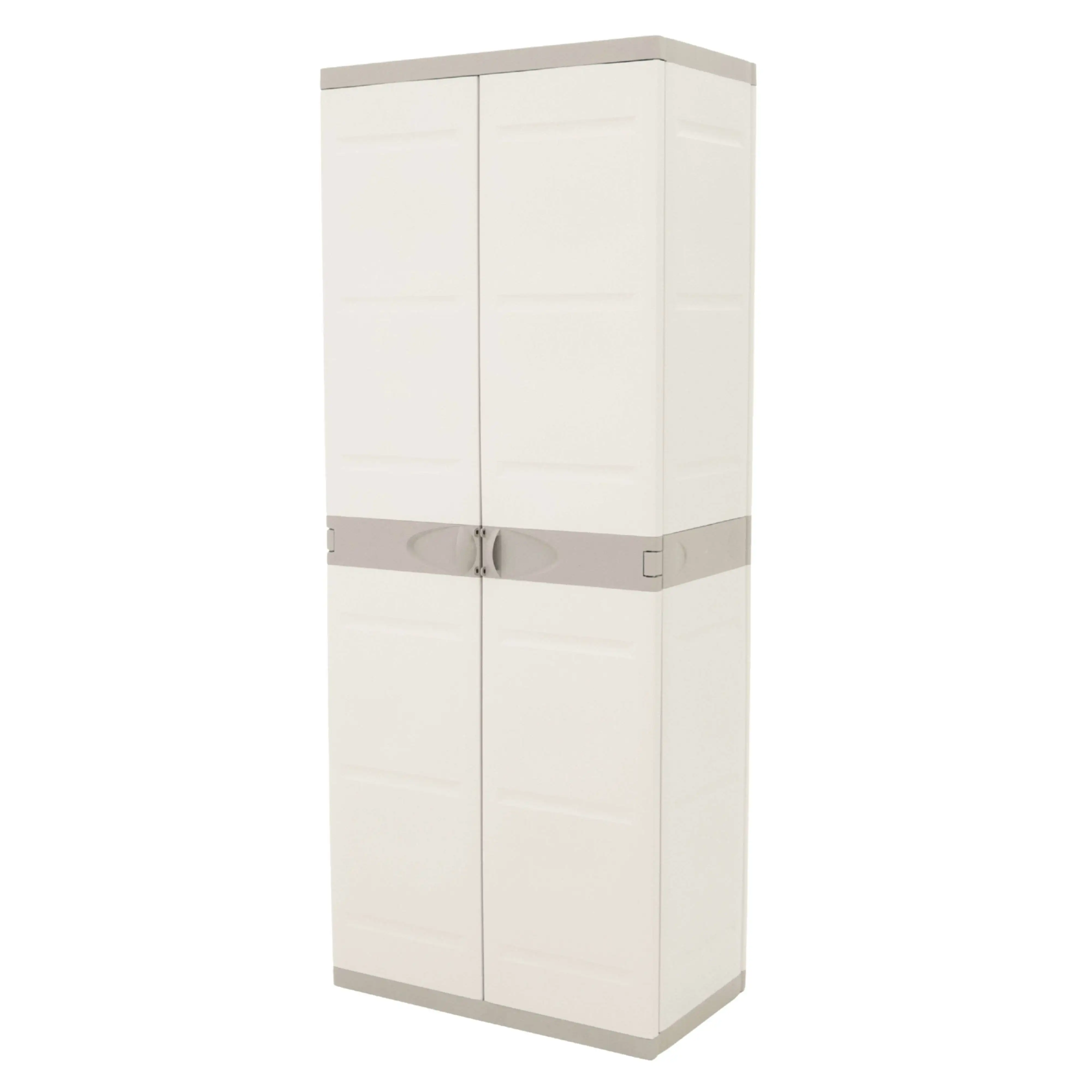 Miroytengo Armario Escobero de Jardín Titanium, Armario Resina 2 Puertas 4 Estantes Regulables Beige 70x176x41 cm
