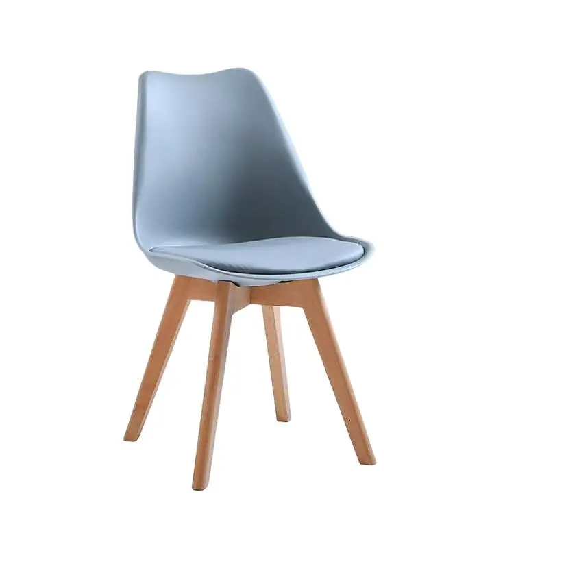 Set of 4 tulip chairs with wooden legs, medieval nordic style furniture, with padded faux leather seat, for desk, dining room, bedroom, balcony or restaurant bar hospitality, office nordic kitchen dining table,