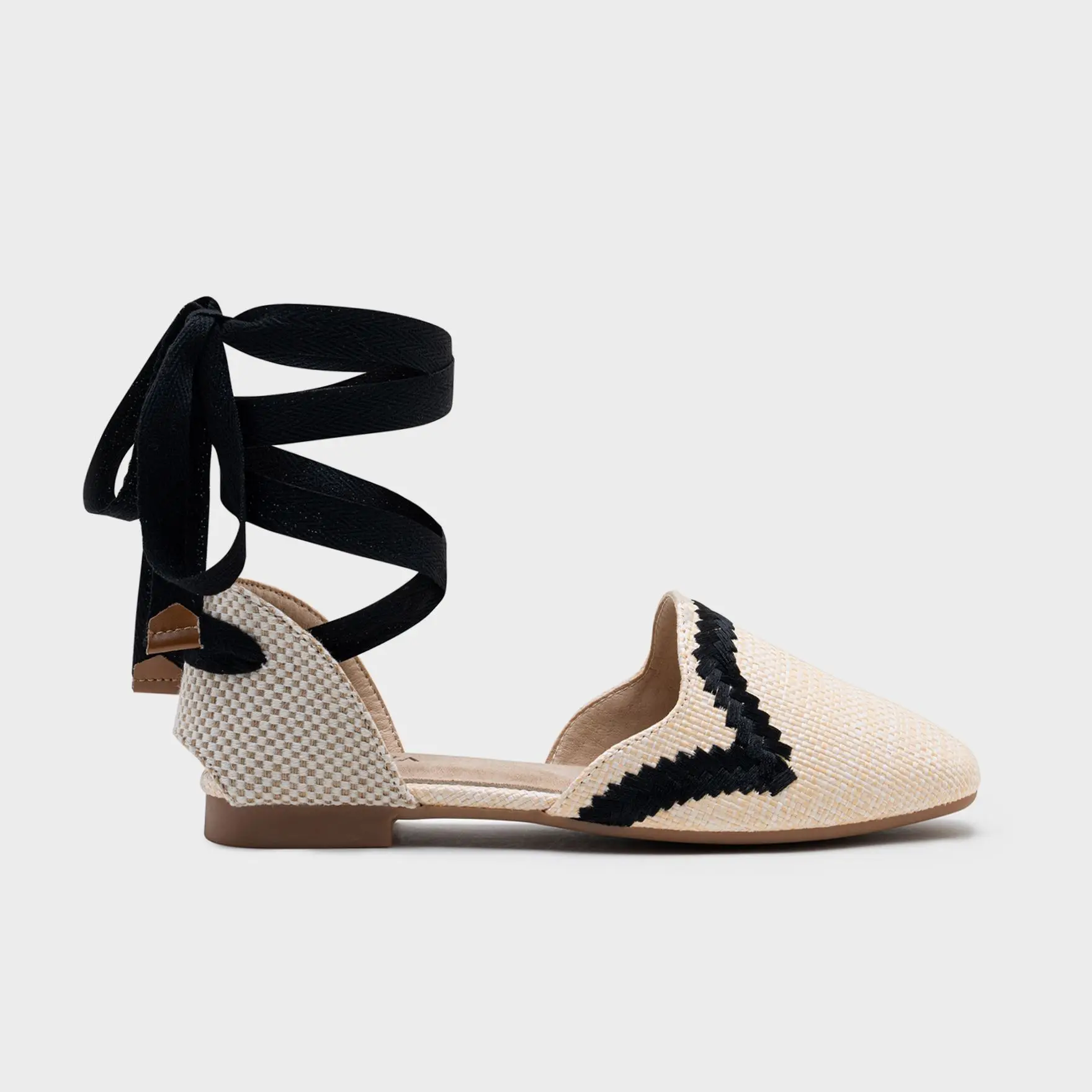 Alpargatas Planas Mujer Atadas – Espadrilles de Rafia con Cintas al Tobillo Estilo Mediterráneo Primavera Verano