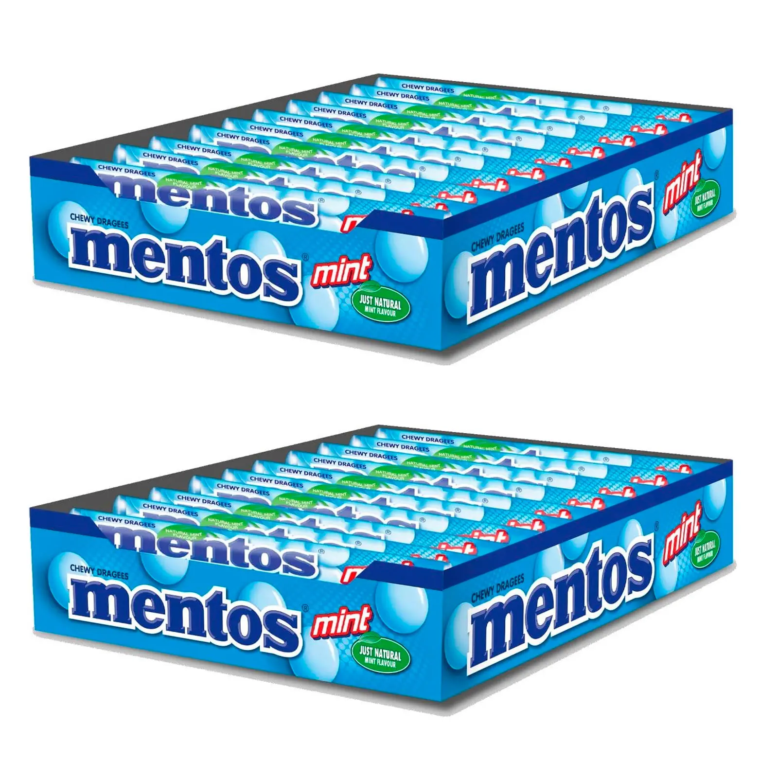 Mentos Menta, Caramelo Masticable 40 unidades de 38 gr, caramelos redondos masticables de una crujiente capa exterior y un interior blando (2, Menta)