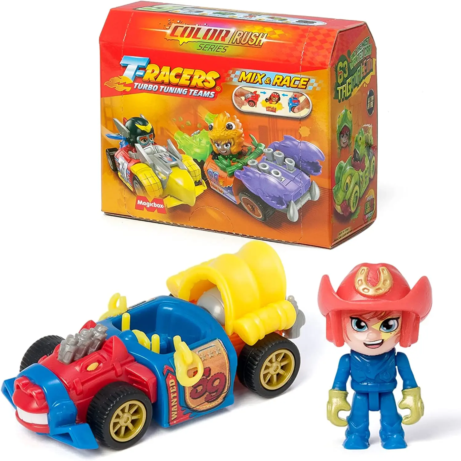Magic Box T-Racers Serie Color Rush - Coches de Carreras y Pilotos Sorpresa Coleccionables, 1 Unidad, Se Envía Modelo Aleatorio