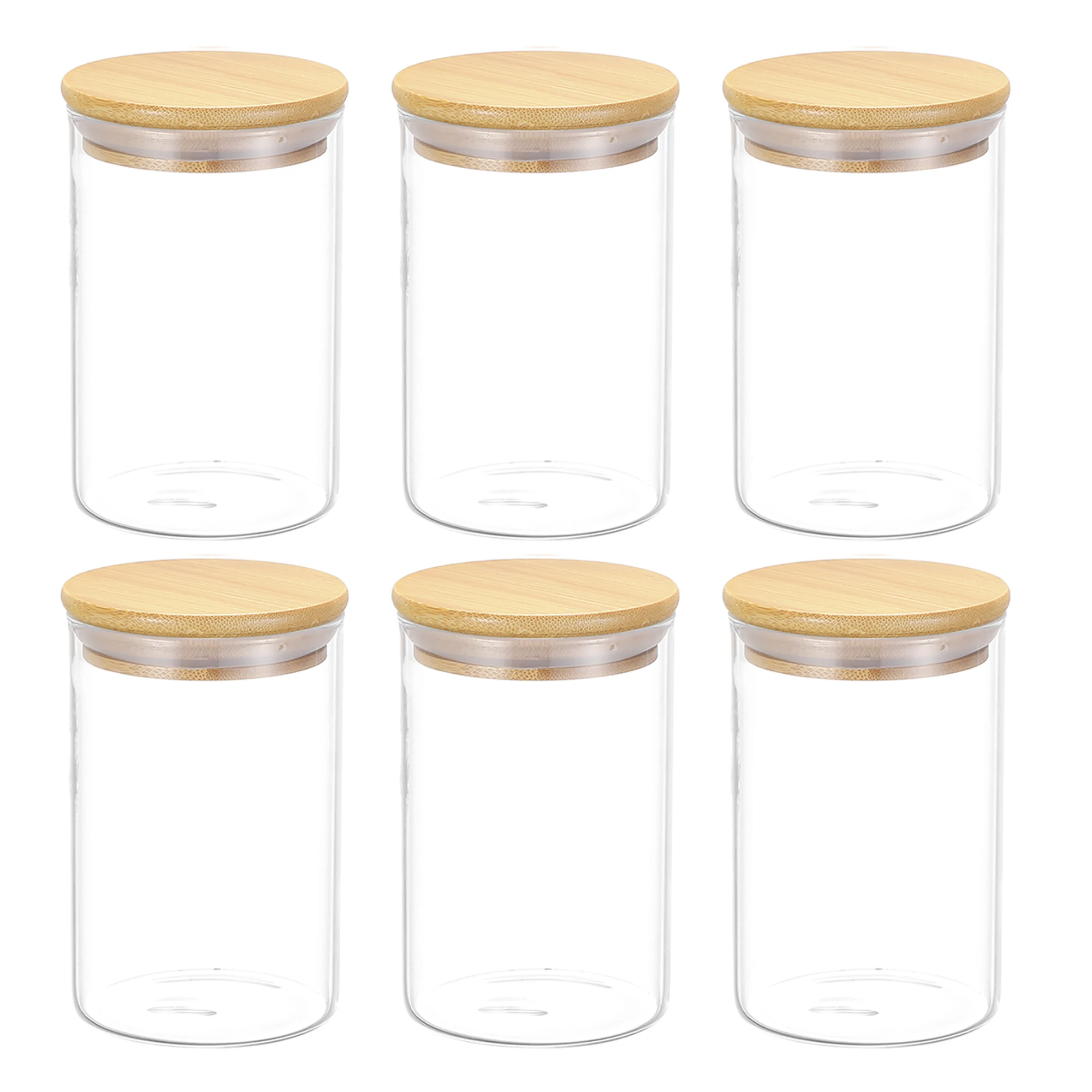 Set of 6 Borosilicate glass storage jars with bamboo lid and silicone seal-available in 6 sizes (300ML, 380ML, 480ML, 580ML, 750ML, 1000ML)