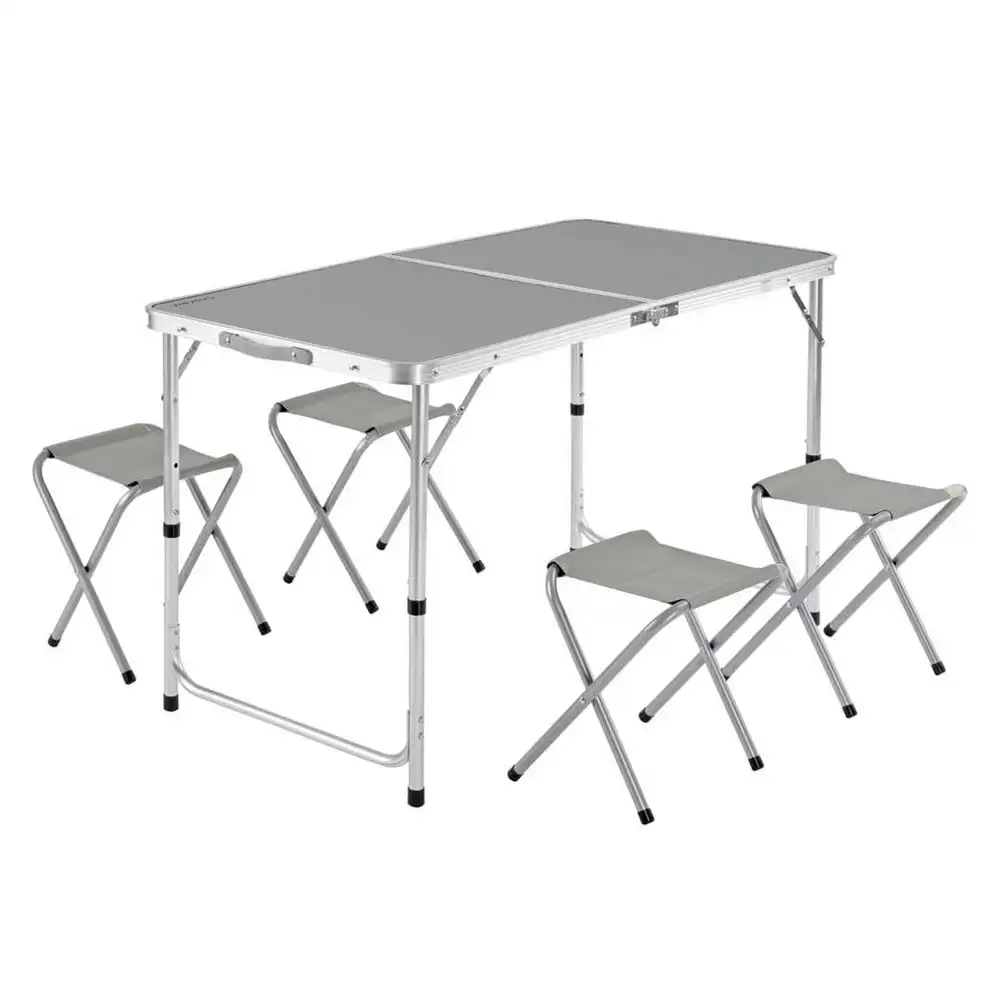 Camping folding table and 4 aluminum stools and canvas gray Lola Home