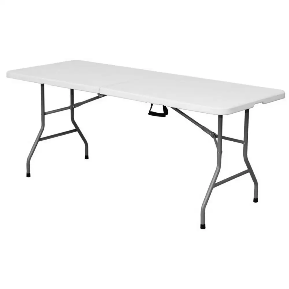 Mesa de camping catering plegable doble de plástico HDPE blanco de 244x75x74 cm