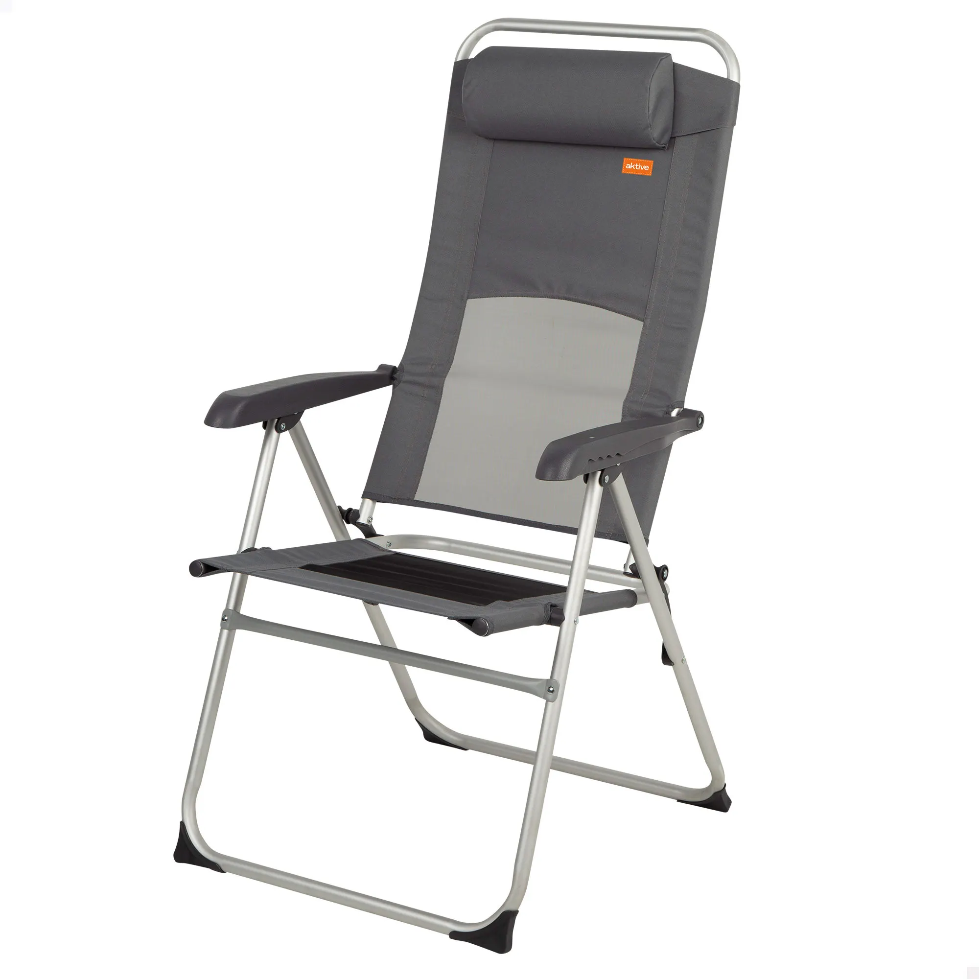 Aktive - Silla plegable, 48x63x114 cm, color gris, 6 posiciones, topes antideslizantes, cojín acolchado, respaldo alto, tejido poliéster de rejilla, peso soportado 110 kg, sillas de playa plegables,
