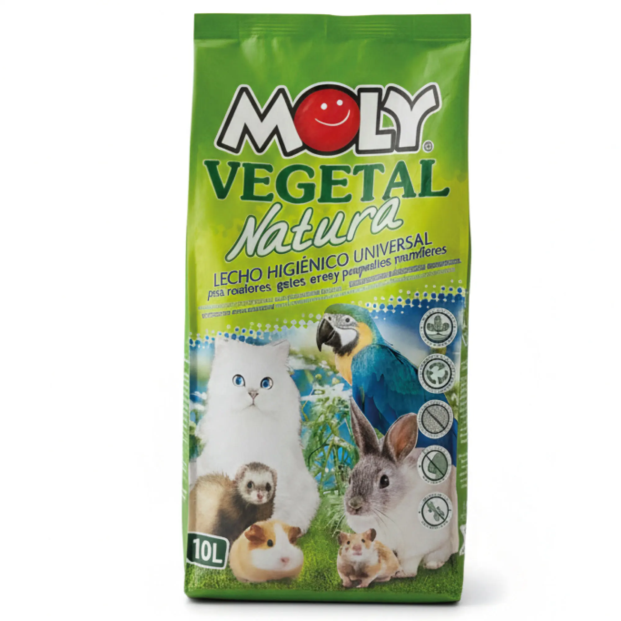 Lecho higiénico Moly 10 L | Pellet de madera para gato, conejo, cobaya y hámster.
