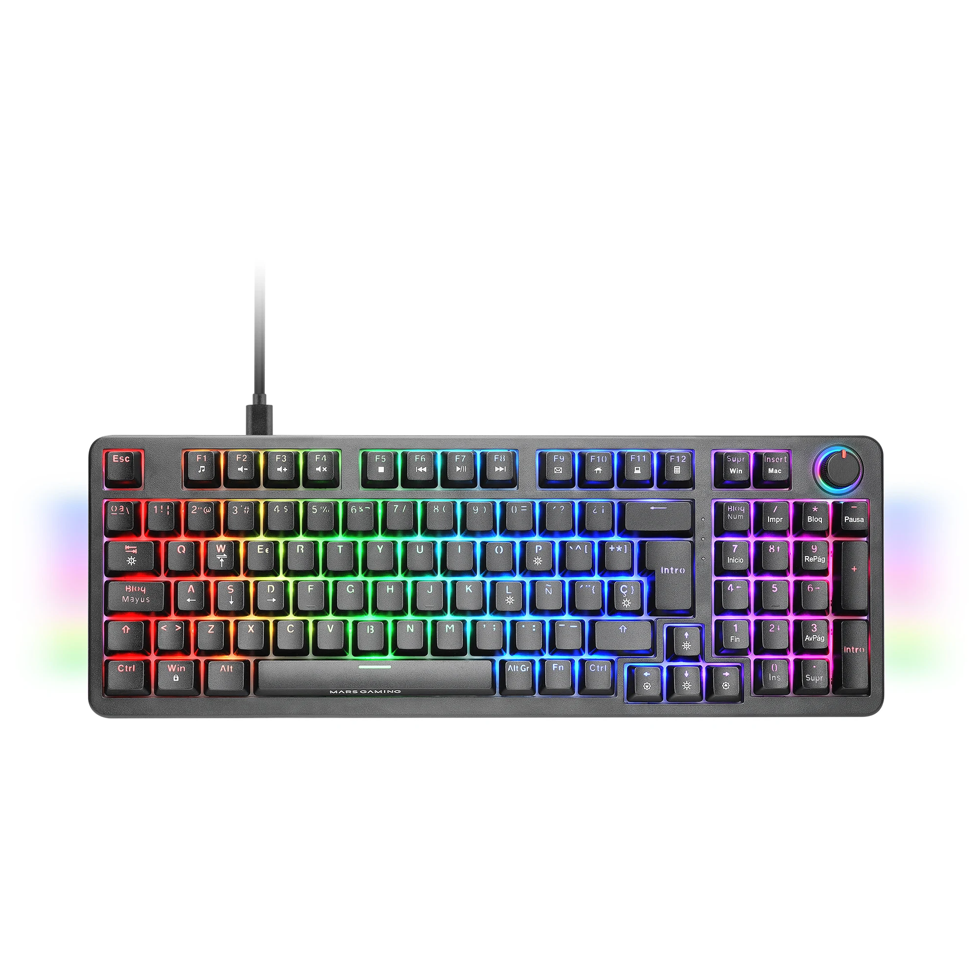 Mars Gaming Azul/Negro Mkpro, Teclado Mecánico Gaming Completo, Rgb Chroma, Switches Hot-Swap Mecánicos, Antighosting, Rueda De Control, Software Avanzado, Multiplataforma, Switch Idioma Español, O