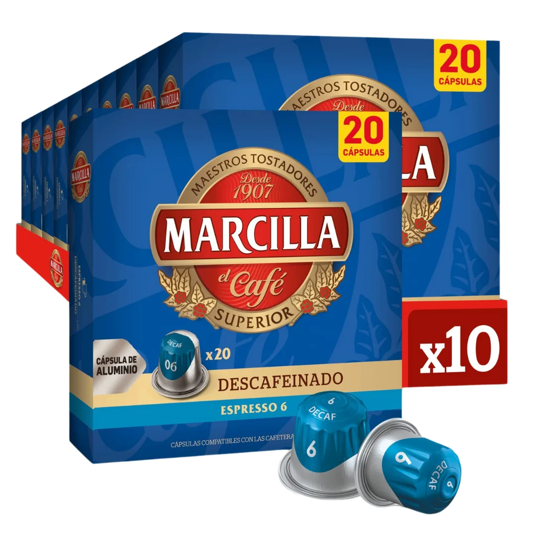 Café Marcilla Descafeinado Capsulas - Pack 10 - 200 Cápsulas - Qumir