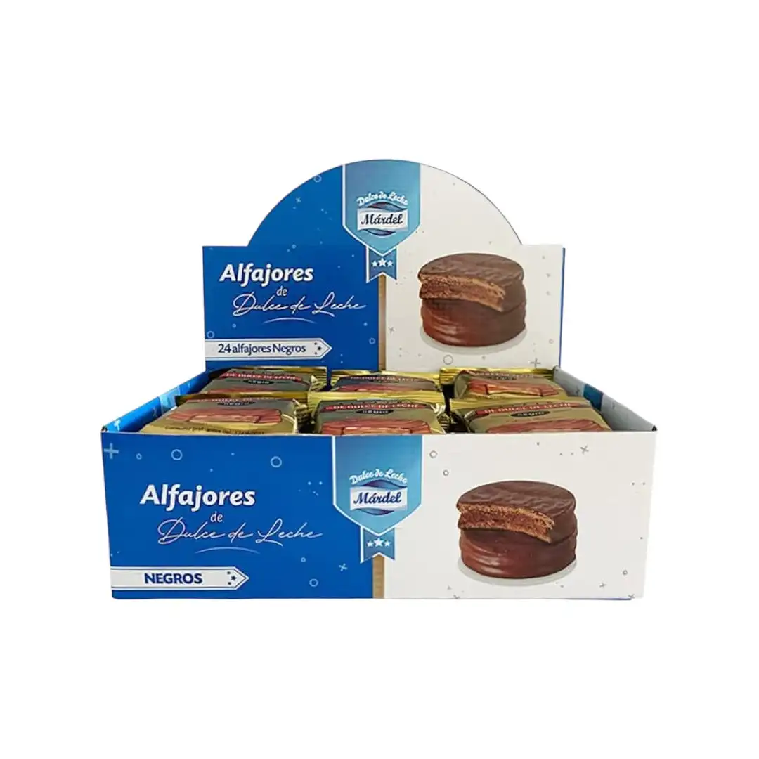 Deliciosos Alfajores Mardel Rellenos de Dulce de Leche y Bañados en Chocolate Negro, Caja de 24 Uds - Qumir