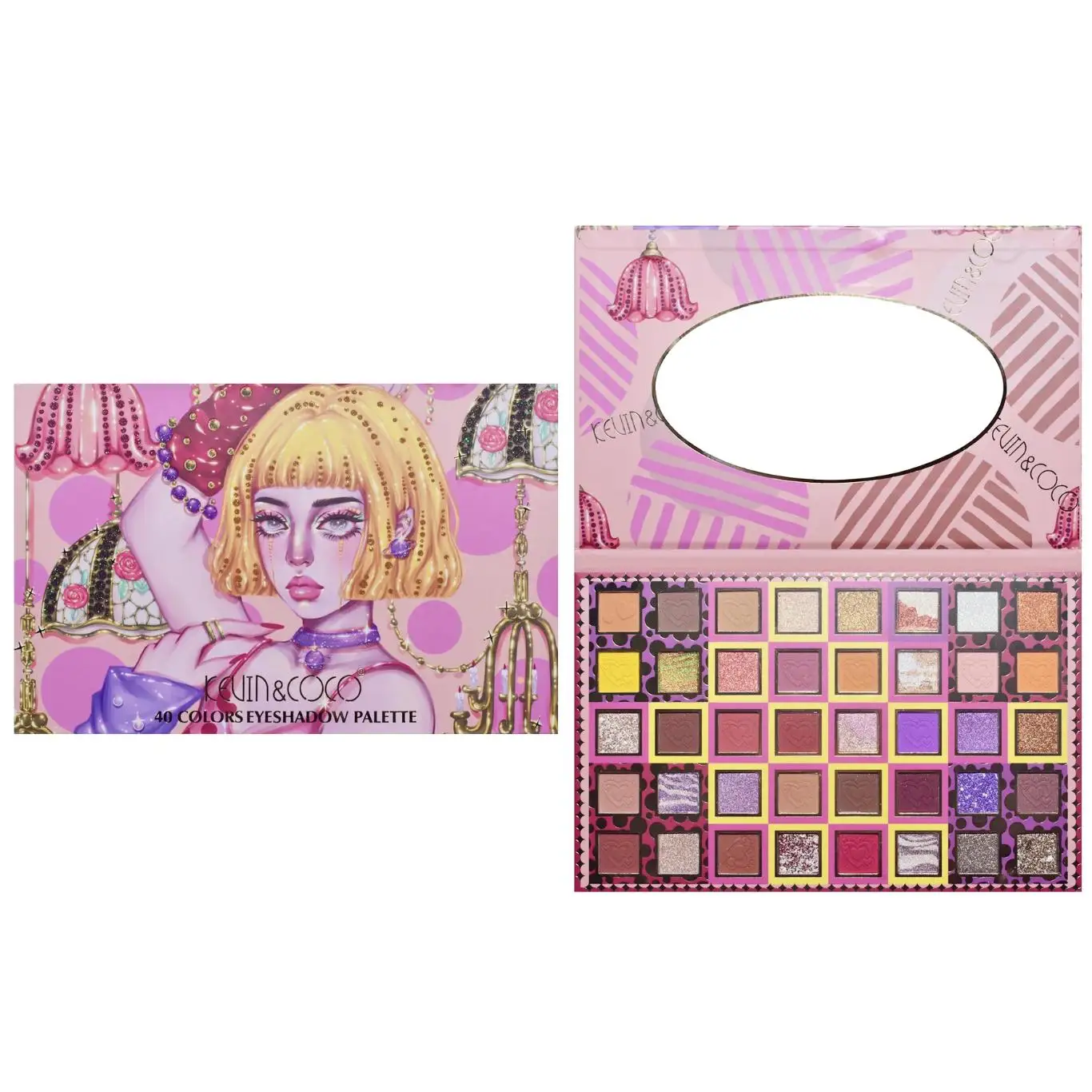 Paleta de sombras de ojos KEVIN & COCO de 40 colores con puntos divertidos