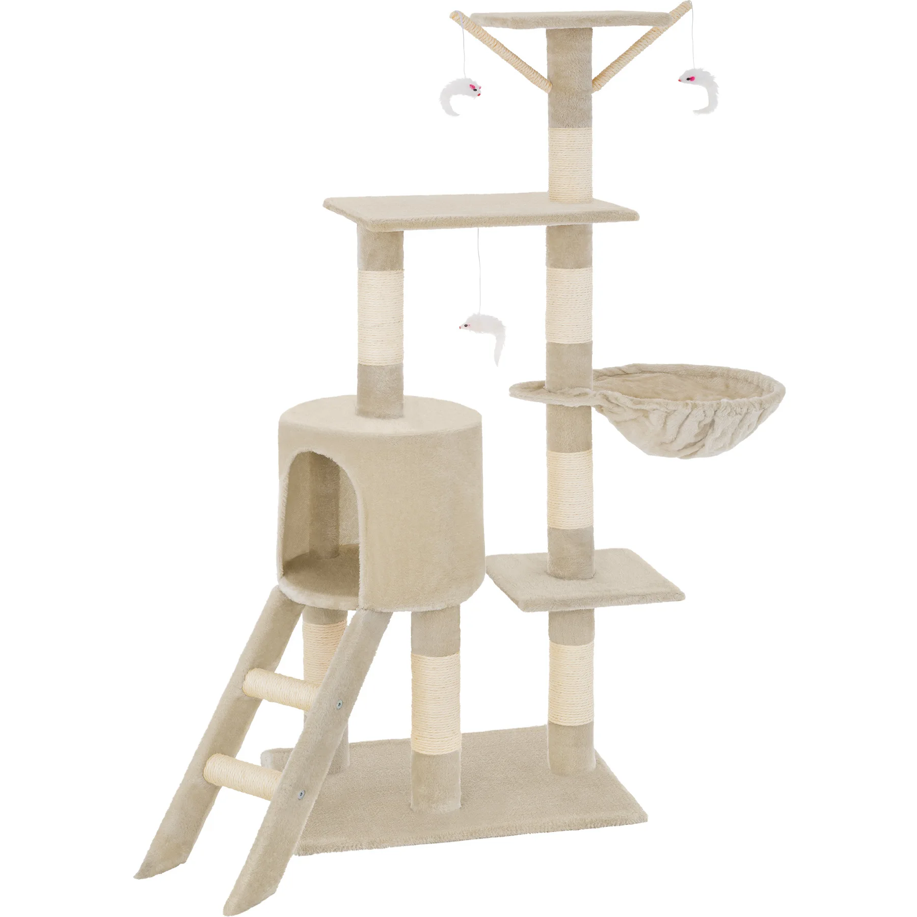 Tectake catcher for cats Dominik, 144 cm height, with a cat shed, sunbathing area and gazebo, includes anti-roll protection system, includes stairs and 3 game mice