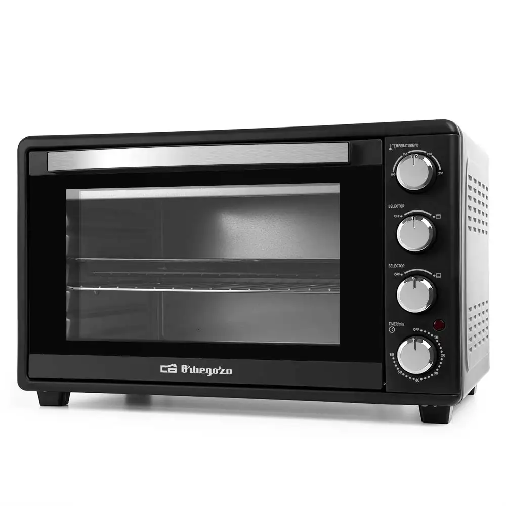 Orbegozo horno eléctrico de sobremesa HO 455, 45 litros, temporizador, selector de temperatura, termostato regulable, bandeja recogemigas, accesorios, 2000 W