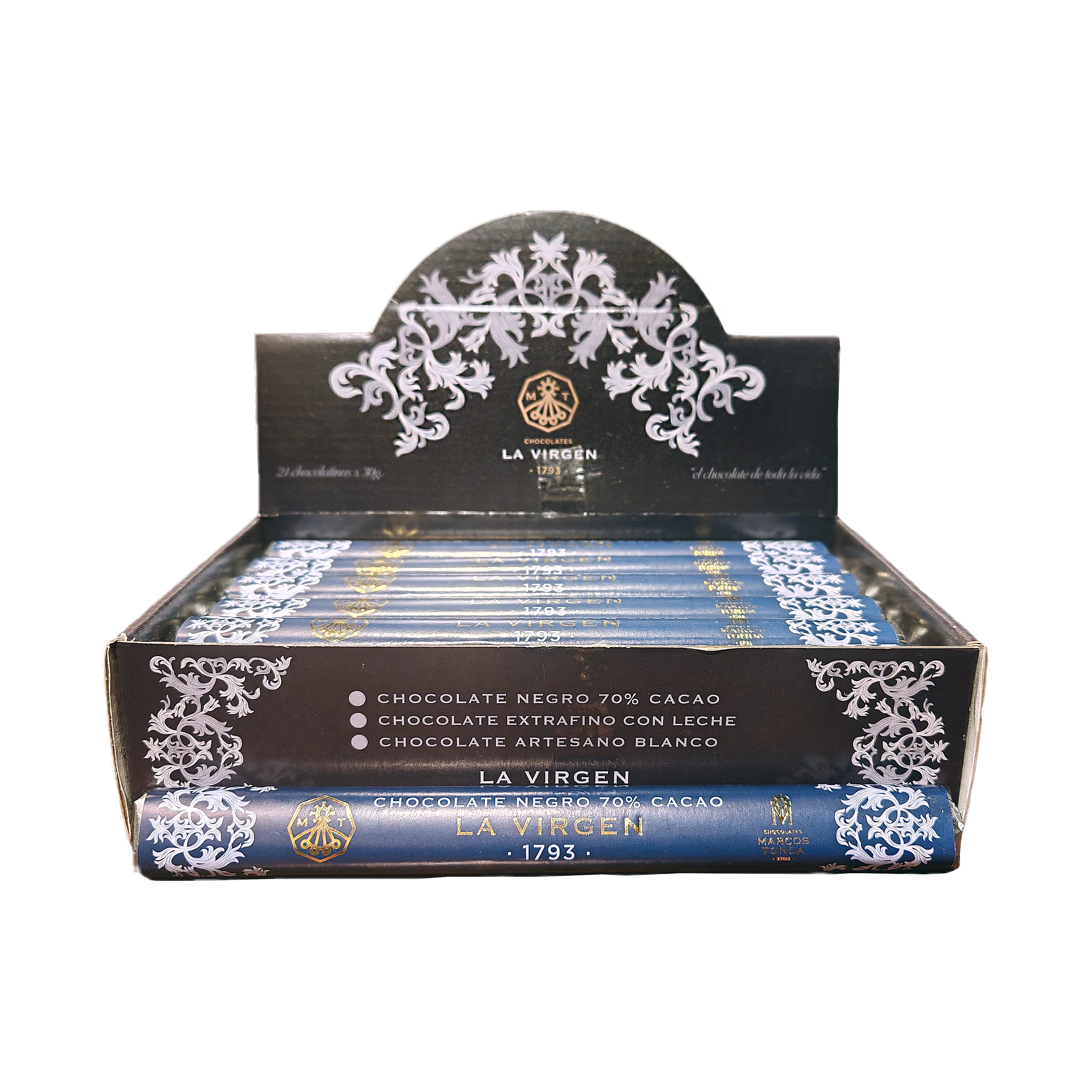 Chocolate negro 70% cacao de Chocolates Marcos Tonda (Caja de 21 unidades de 30g)