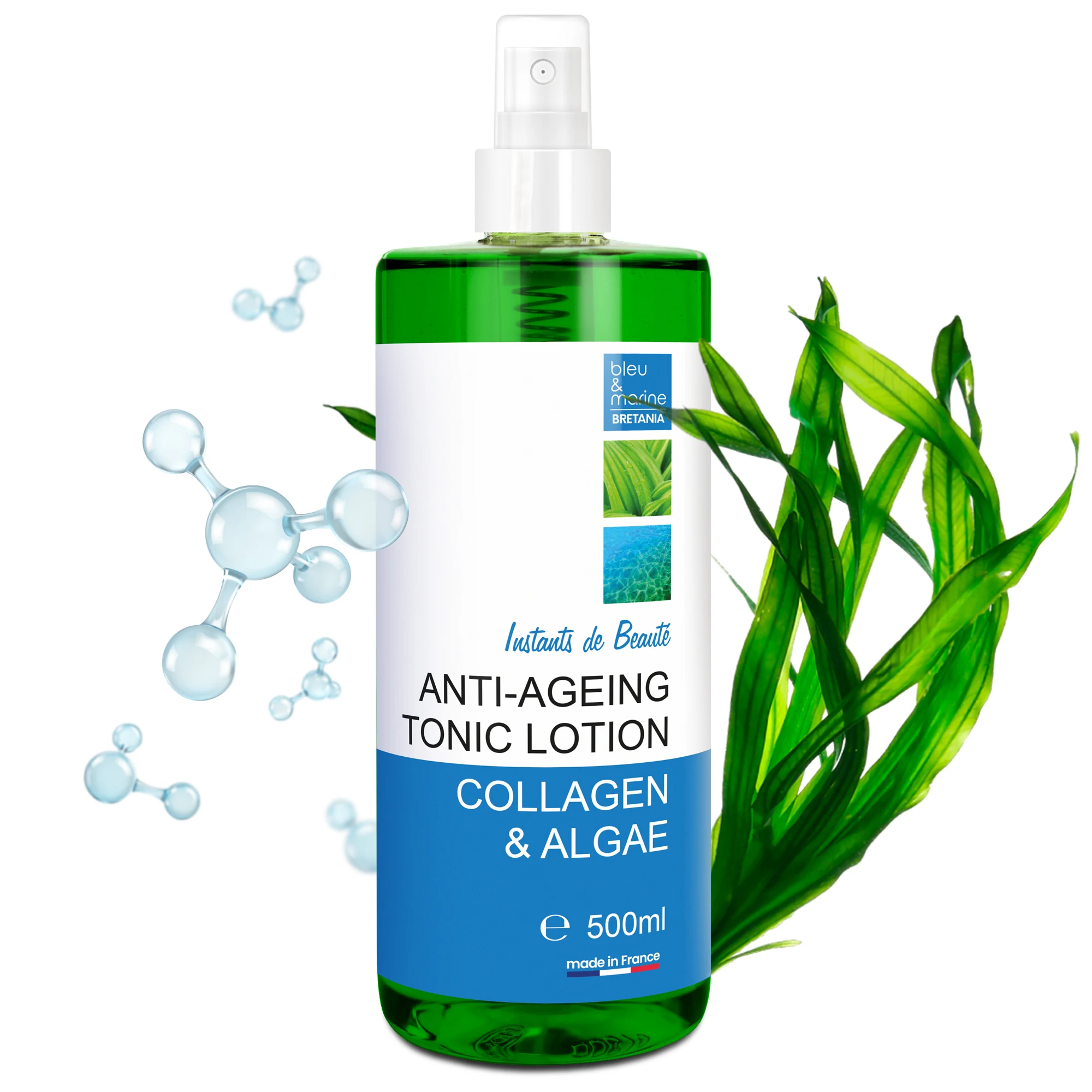 Tónico Hidratante Natural para Piel Sensible con Algas y Colágeno Marino - Bleu & Marine Bretania | Suaviza e Ilumina, Certificado CPNP y Cosme BIO