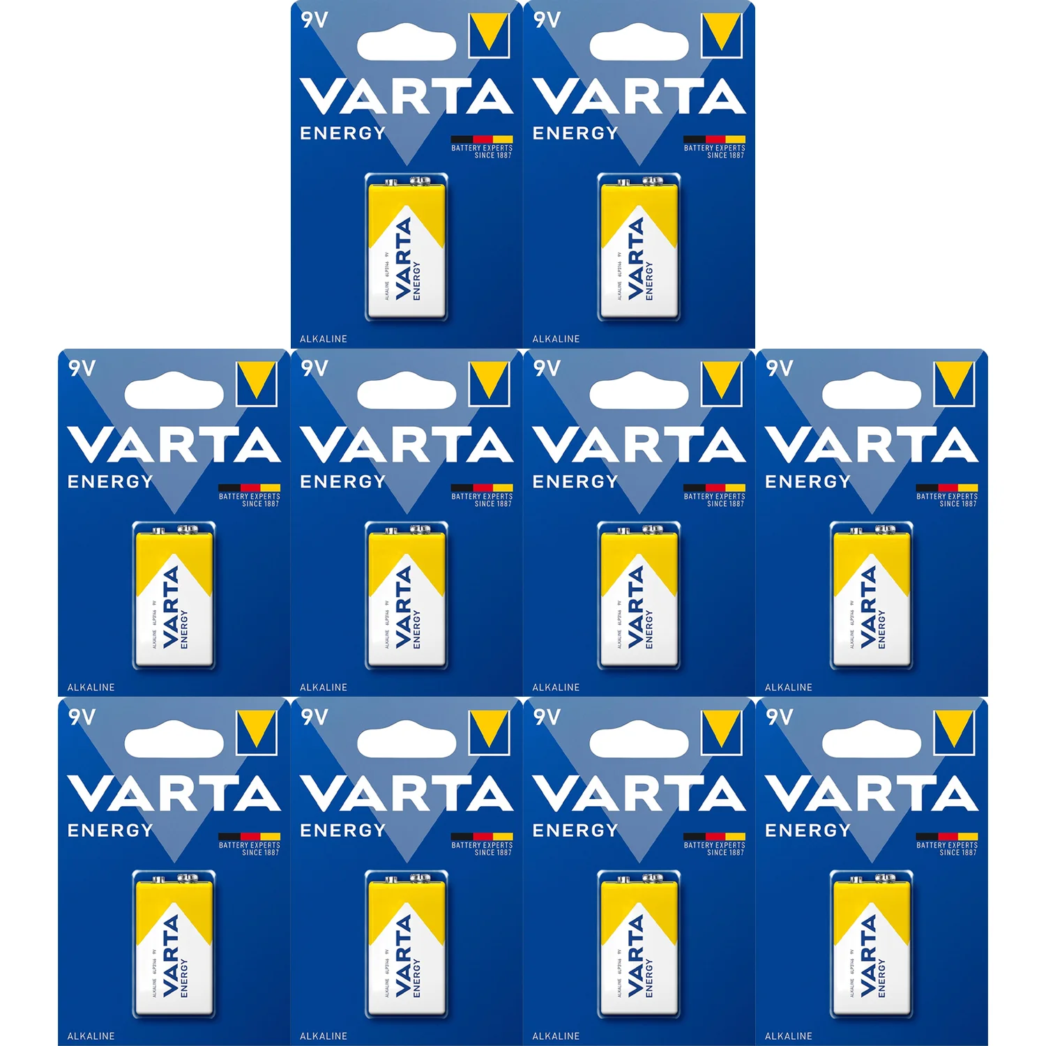 VARTA Pilas 9V Alcalinas, Pilas 9v Cuadradas de Alto Rendimiento, VARTA Energy, Larga Duración, Energía Continua, Ideal para Detectores de Humo, Micrófonos Inalámbricos, Pedales de Guitarra,