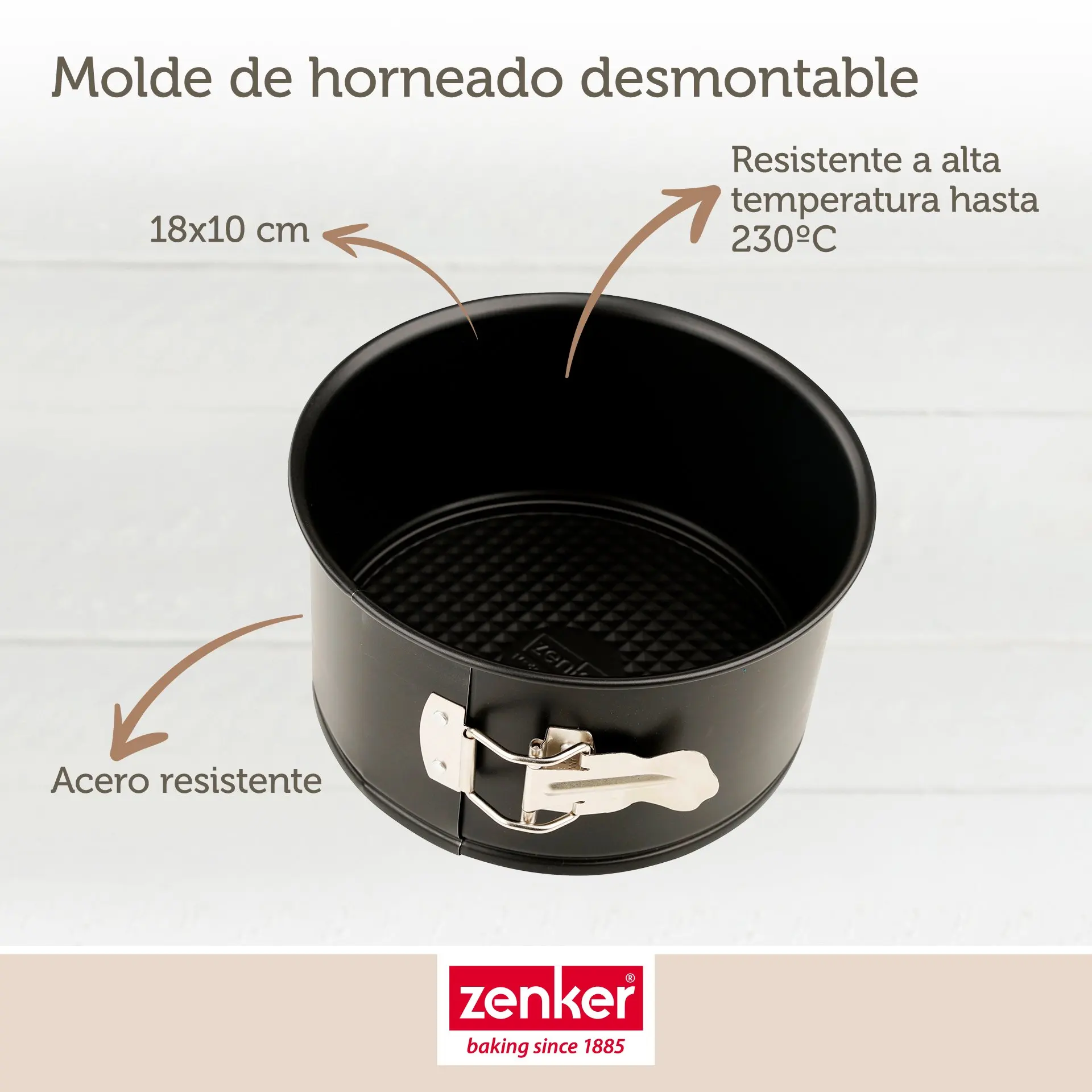 Zenker Molde Alto para Bizcochos y Repostería con Fondo Desmontable en Acero, Revestimiento AntiadherenteTeflon, apto para Tartas Altas y Panettone, 18x10 cm, Color Negro, 1 ud