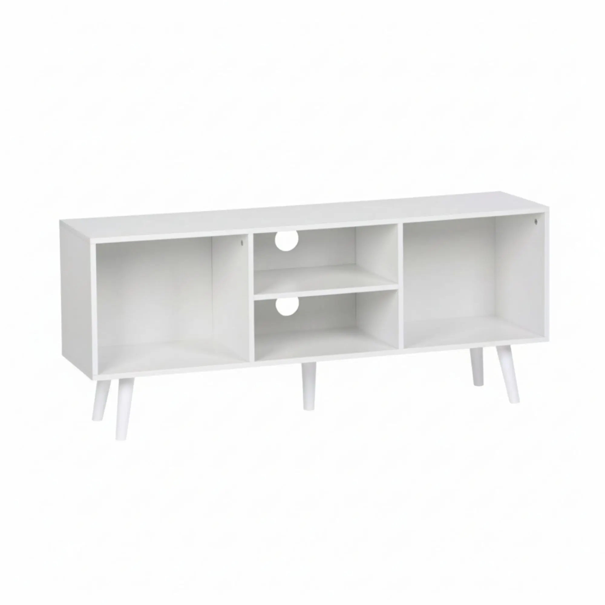 MOBLEKIT | Mueble TV Bajo de Madera 110×29×47 cm con Estantes y Compartimentos, Mueble Auxiliar Moderno para Salón o Recibidor, Ideal para Almacenaje y Decoración del Hogar