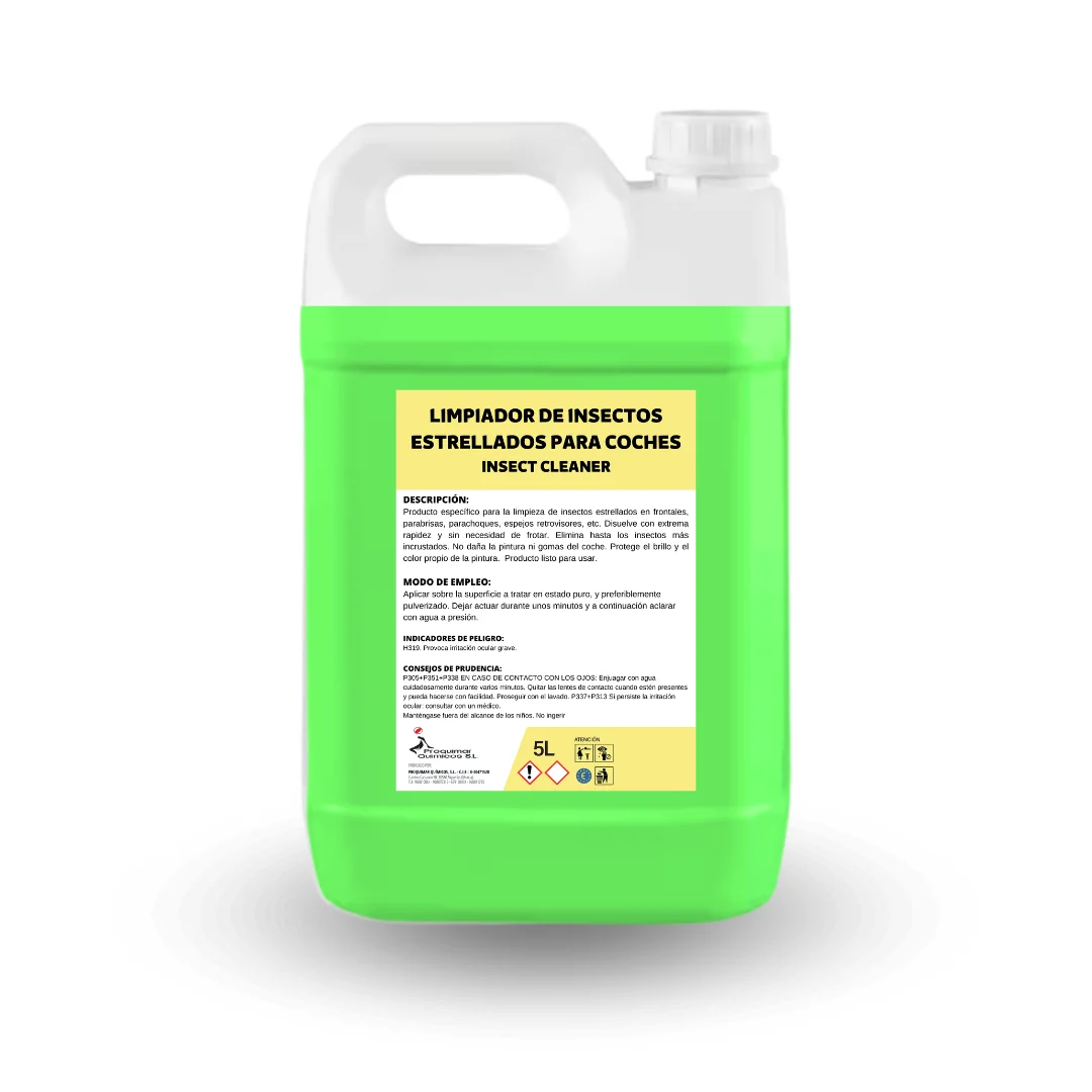PROQUIMAR. Limpiador de insectos para carrocería y cristales. Elimina insectos estrellados en lunas, paragolpes y todo el exterior. Calidad Profesional. Garrafa de 5 Litros.