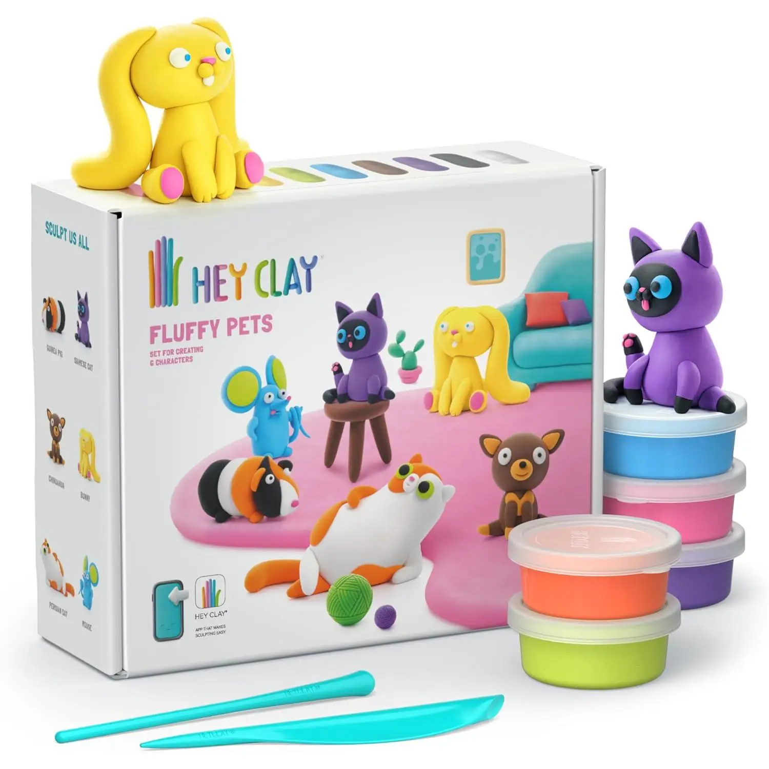 Hey Clay - Mascotas | Arcilla Polimérica Con 15 Botes | Manualidades Niños 3 Años O Más De Mascotas Esponjosas | Regalo Cumpleaños Niños