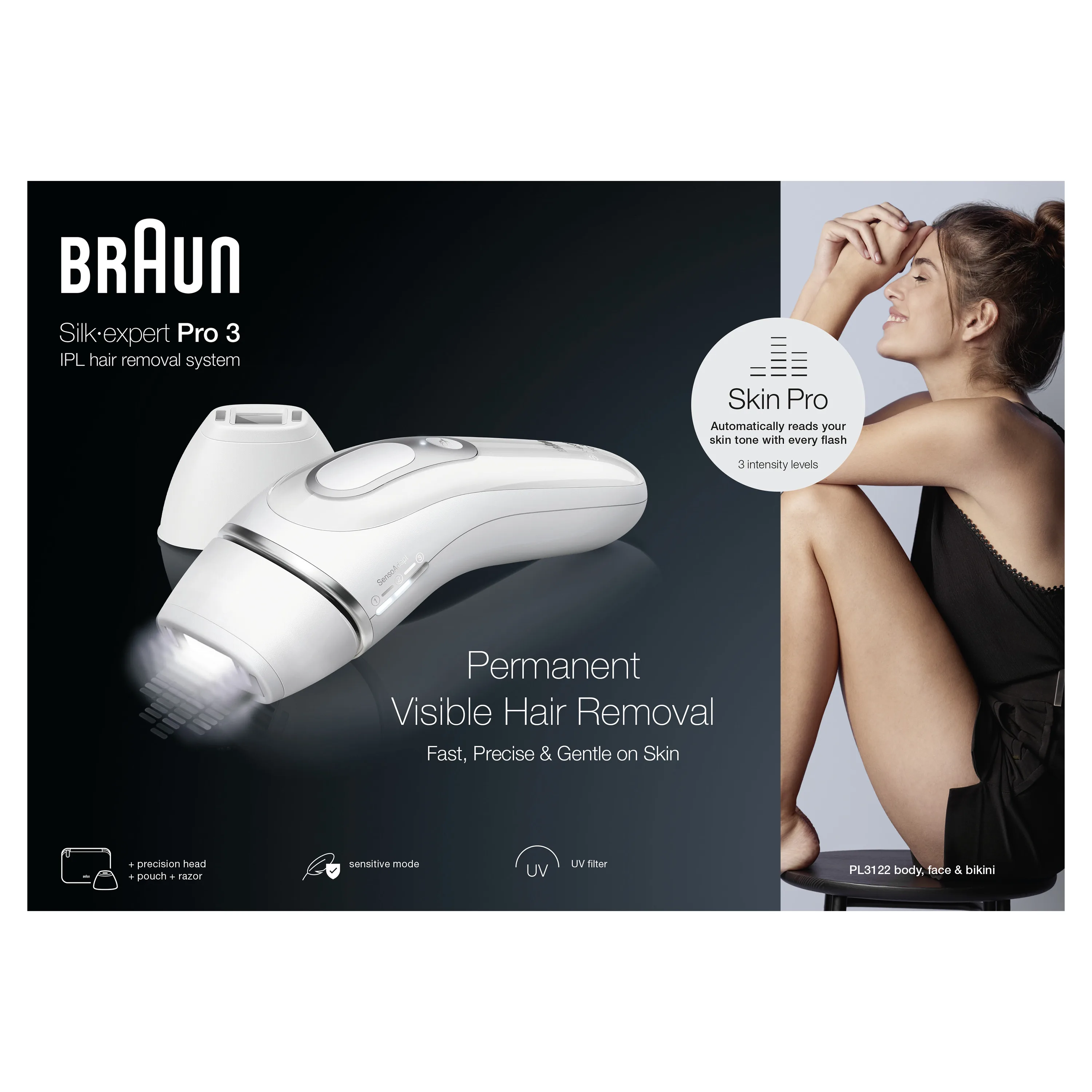Braun Luz Pulsada Silk-expert Pro 3 Depiladora IPL. Eliminación Del Vello En Casa, Alternativa Para Depilación Láser, Con Funda, Maquinilla De Depilación Venus, 2 Cabezales, Regalo Para Mujer,