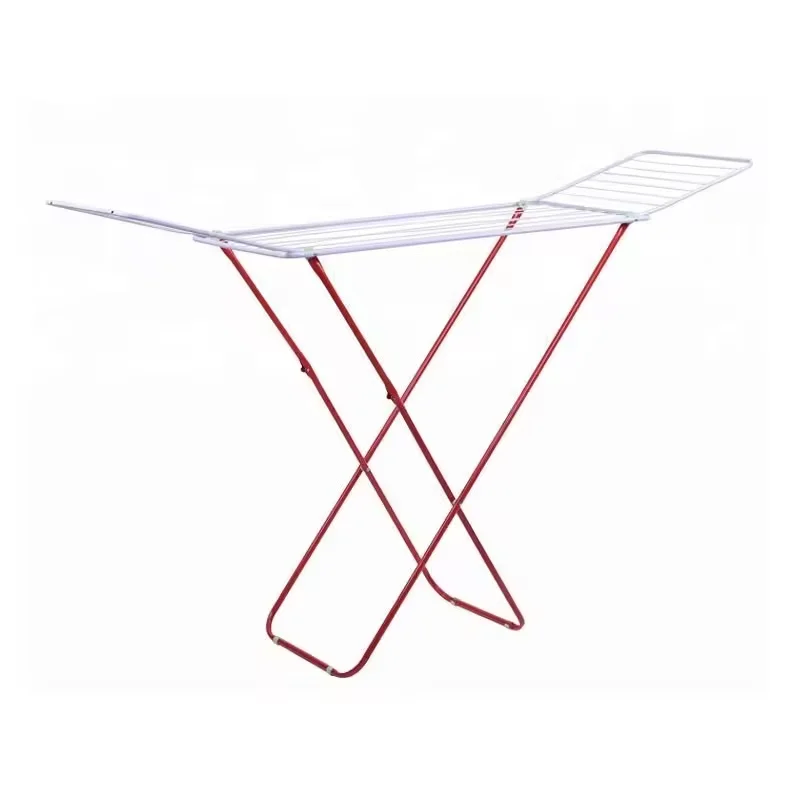 Tendedero Plegable con Tubo y Alas Ajustables en Elegante Blanco y Rojo.