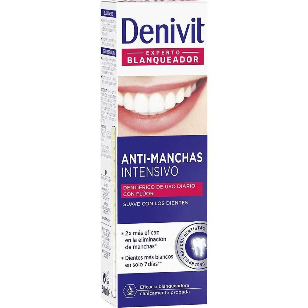 DENIVIT Dentífrico Anti-Manchas Intensivo 50ML, Blanqueador Dental Anti-Manchas Intensivo