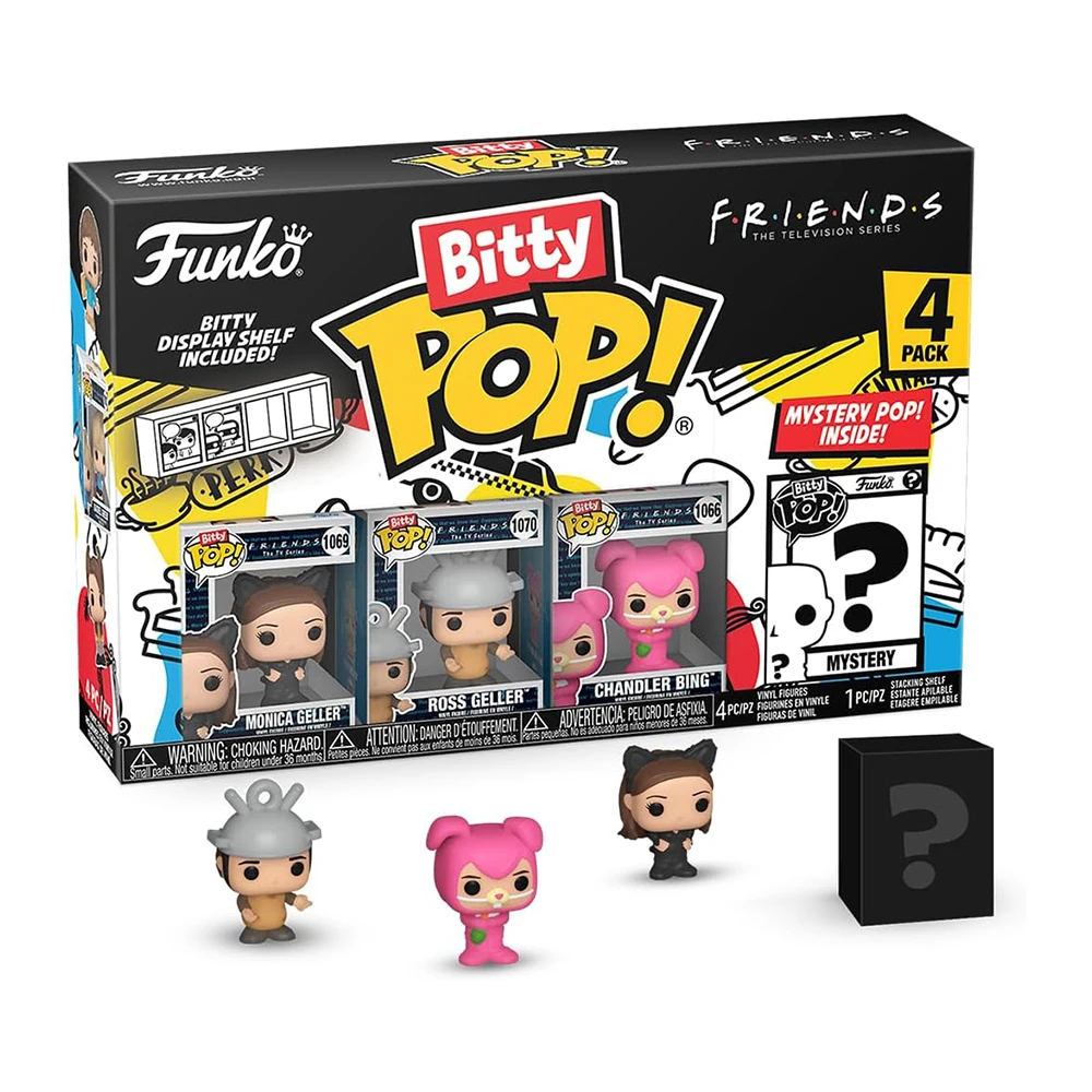 FUNKO BITTY POP! FRIENDS - MONICA GELLER, ROSS GELLER, CHANDLER BING Y ¿?, 73050, FIGURAS DE 2 CM, TIENDA CON LICENCIA OFICIAL, ENVÍO 24-48 HORAS EN PENÍNSULA, JUGUETES, SERIE, AÑOS 90, MUÑECOS,
