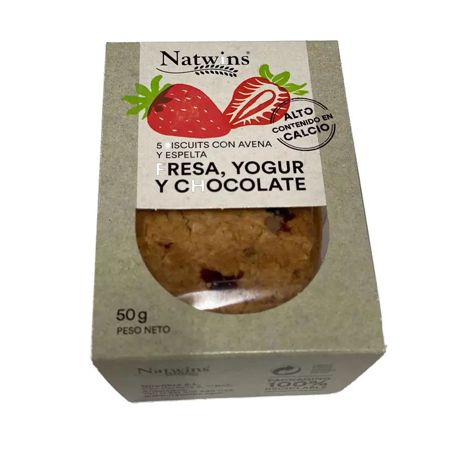 Biscuits con Avena y Espelta, Fresa, Yogur y Chocolate Natwins 50 gramos - Caja de 21 unidades