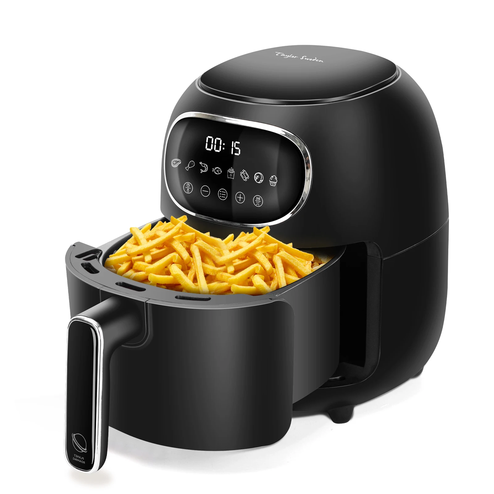 Taylor Swoden 3L oil free air fryer 1300W LED touch screen 8 preset cooking menus Non-stick basket. Compact design.