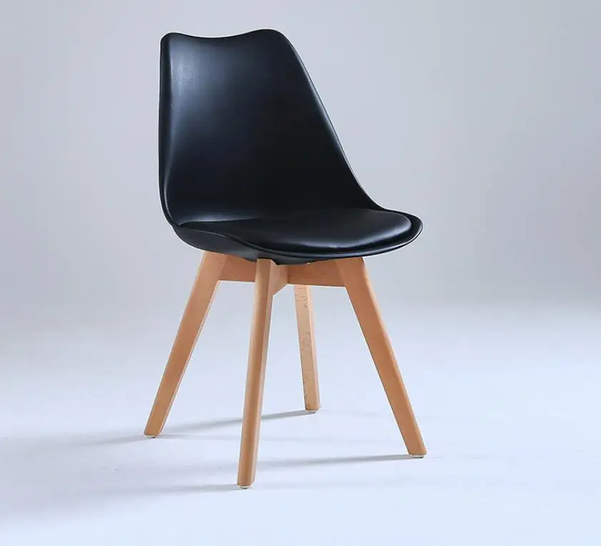Set of 4 tulip chairs with wooden legs, medieval nordic style furniture, with padded faux leather seat, for desk, dining room, bedroom, balcony or restaurant bar hospitality, office nordic kitchen dining table,