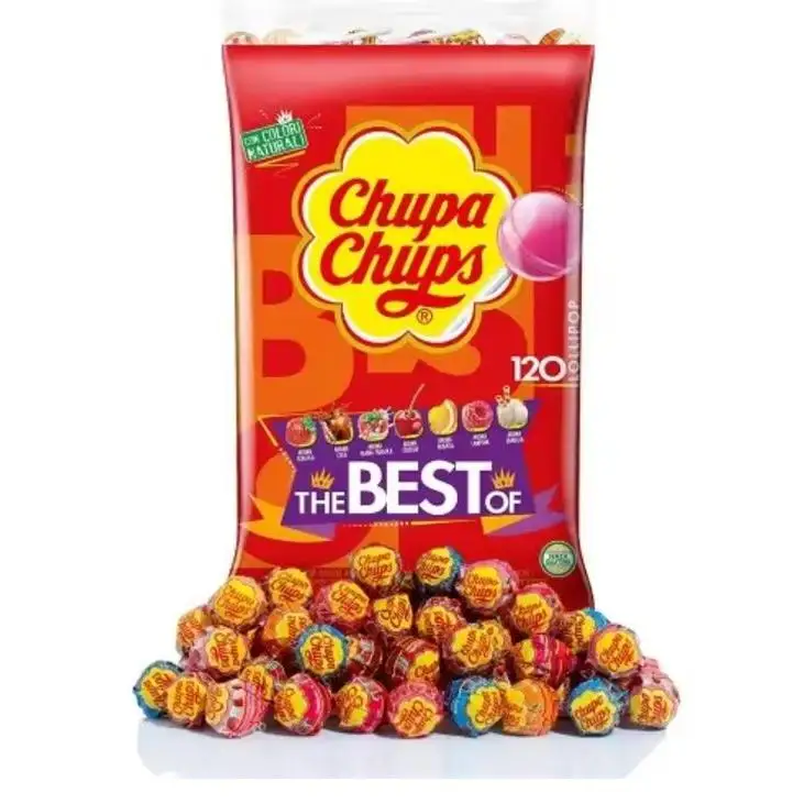 CHUPA CHUPS The Best of caramelos con palo surtidos sin gluten bolsa 120 unidades