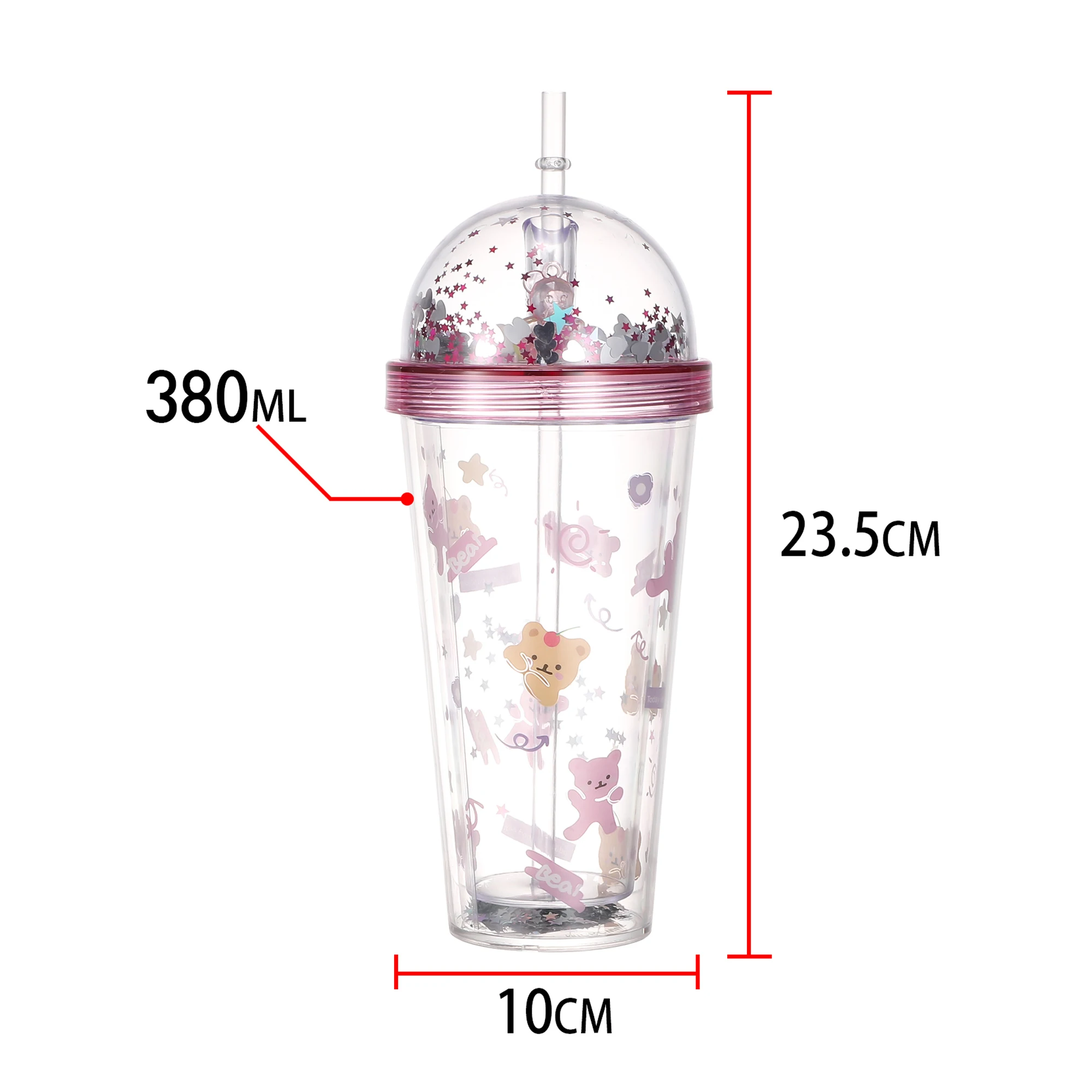 Wishes Plastic Double Wall Cup | Glass with Lid and String | Reusable starbucks Cup | 380ml | BPA Free | Airtight Lid | Cold Drink bubble tea Coffee Juice