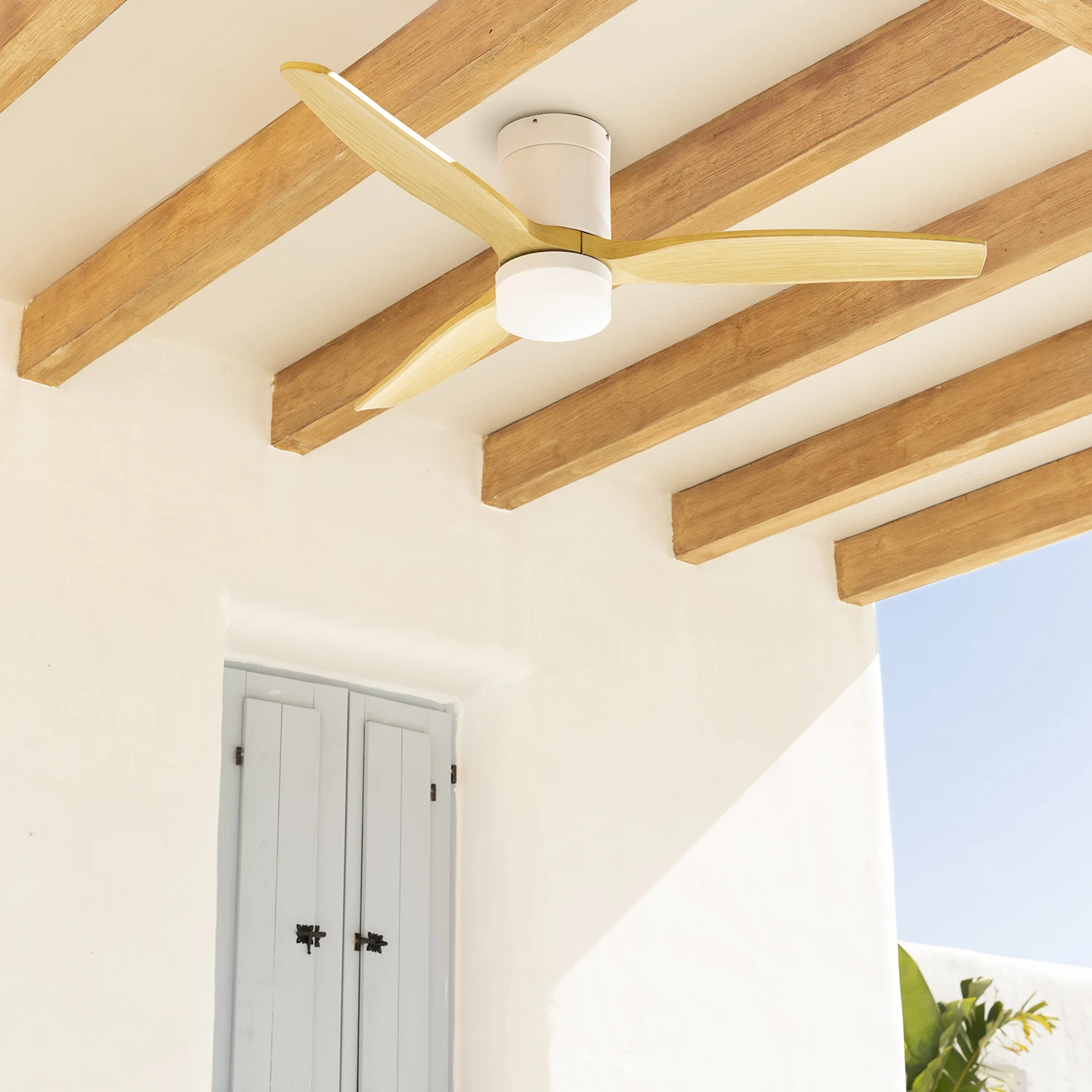 Create outdoor ceiling fan with LED light and remote control