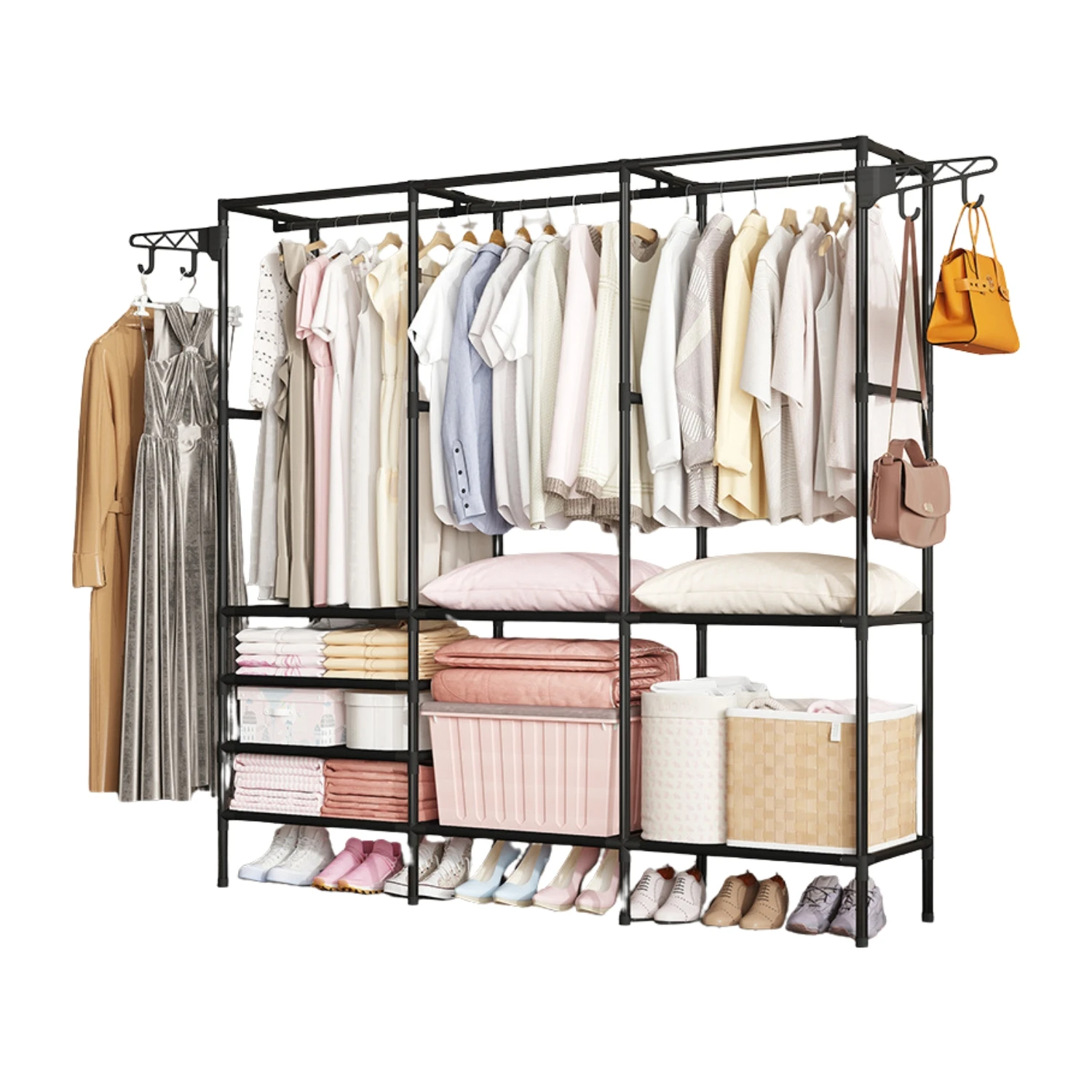 LUTODY - Standing coat rack, shoe rack, garment organizer clothes coat t-shirt jacket, save clothesline space