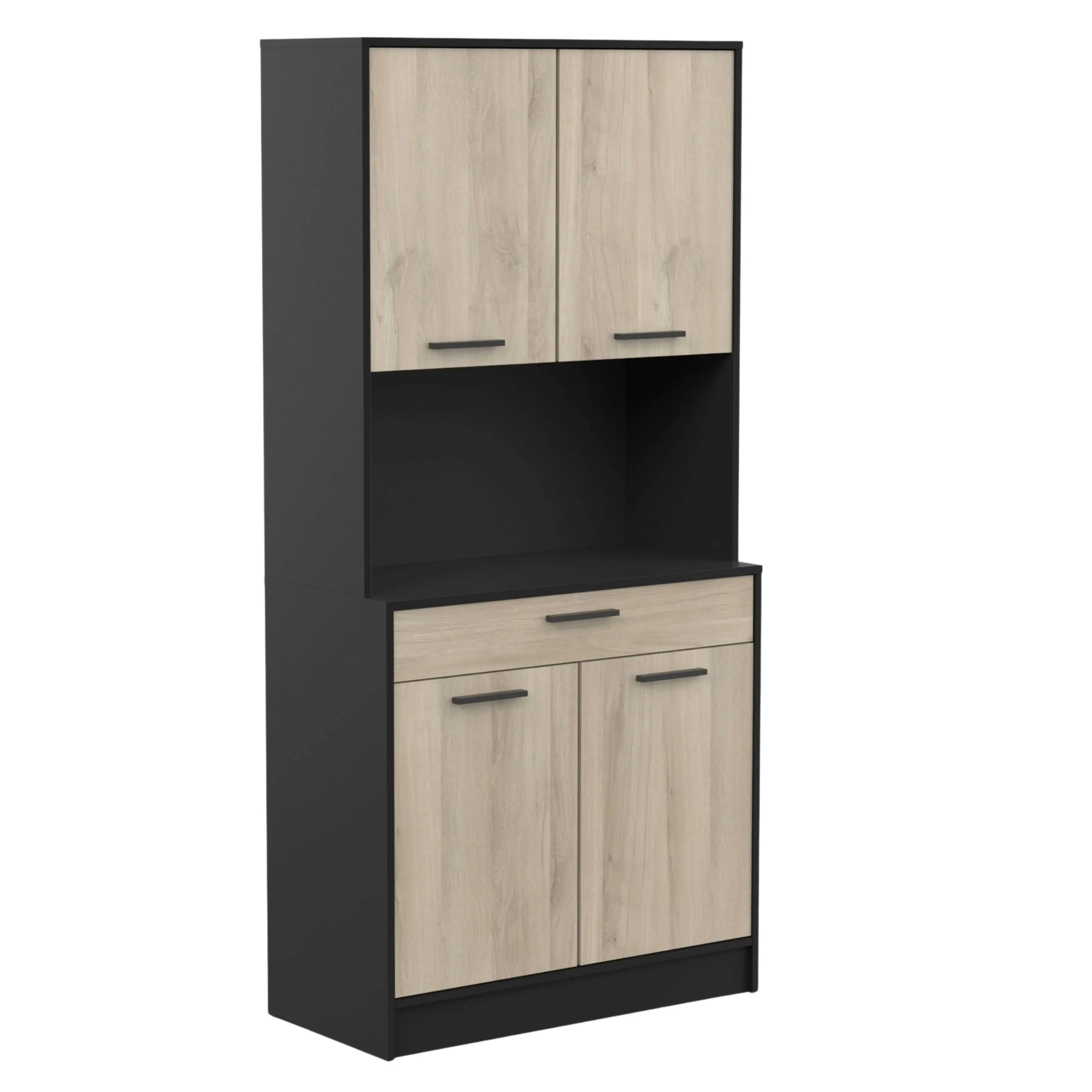 Miroytengo Armario Buffet para Cocina con Puertas Abatibles Napoli Auxiliar en Color Roble y Negro 84x177x40 cm