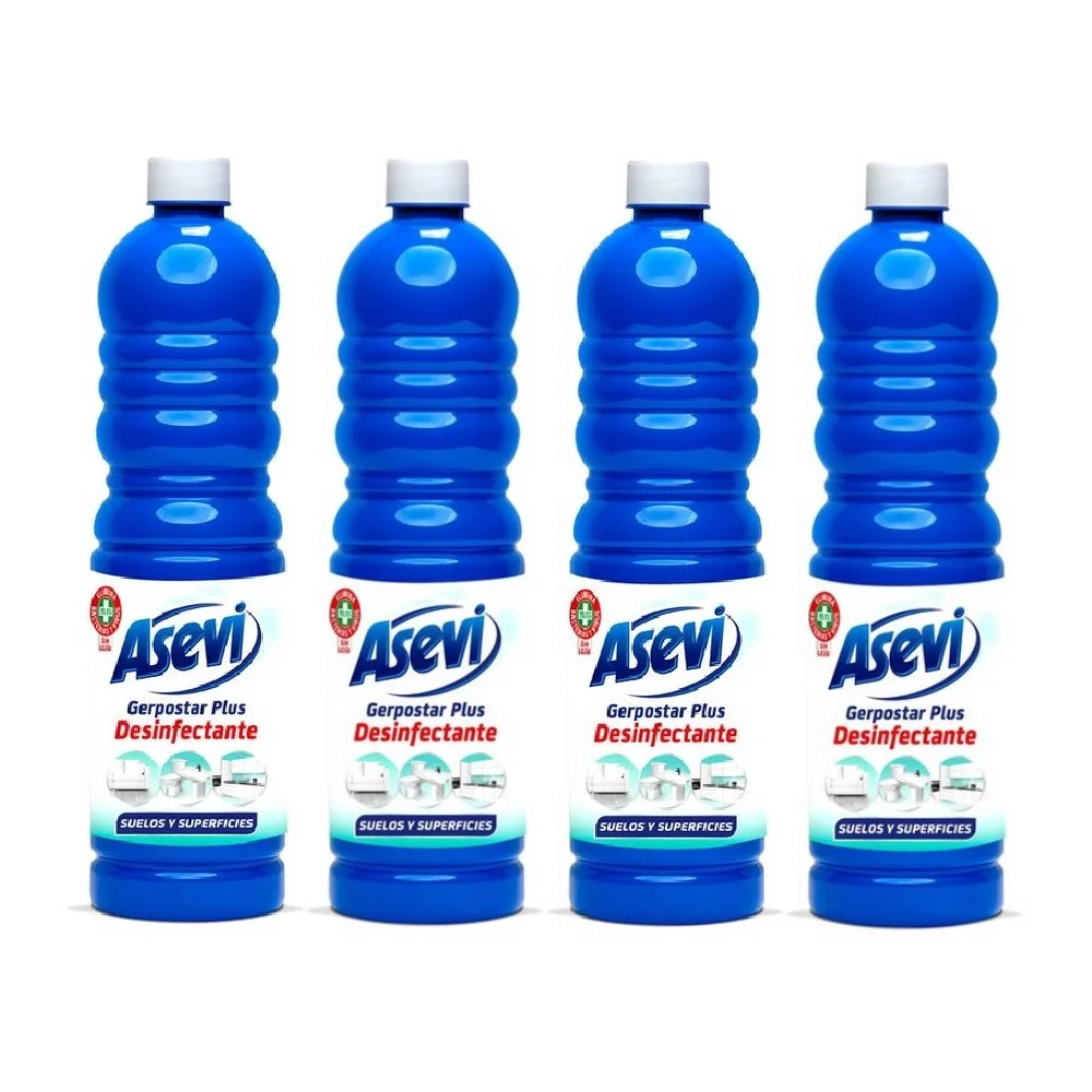 Asevi Fregasuelos Desinfectante Gerpostar Plus, Pack Ahorro 4x1L, Sin Lejía, Gran Poder de Limpieza, Máxima Eficacia Contra Las Bacterias, Limpiador para Todo Tipo de Suelos y Superficies