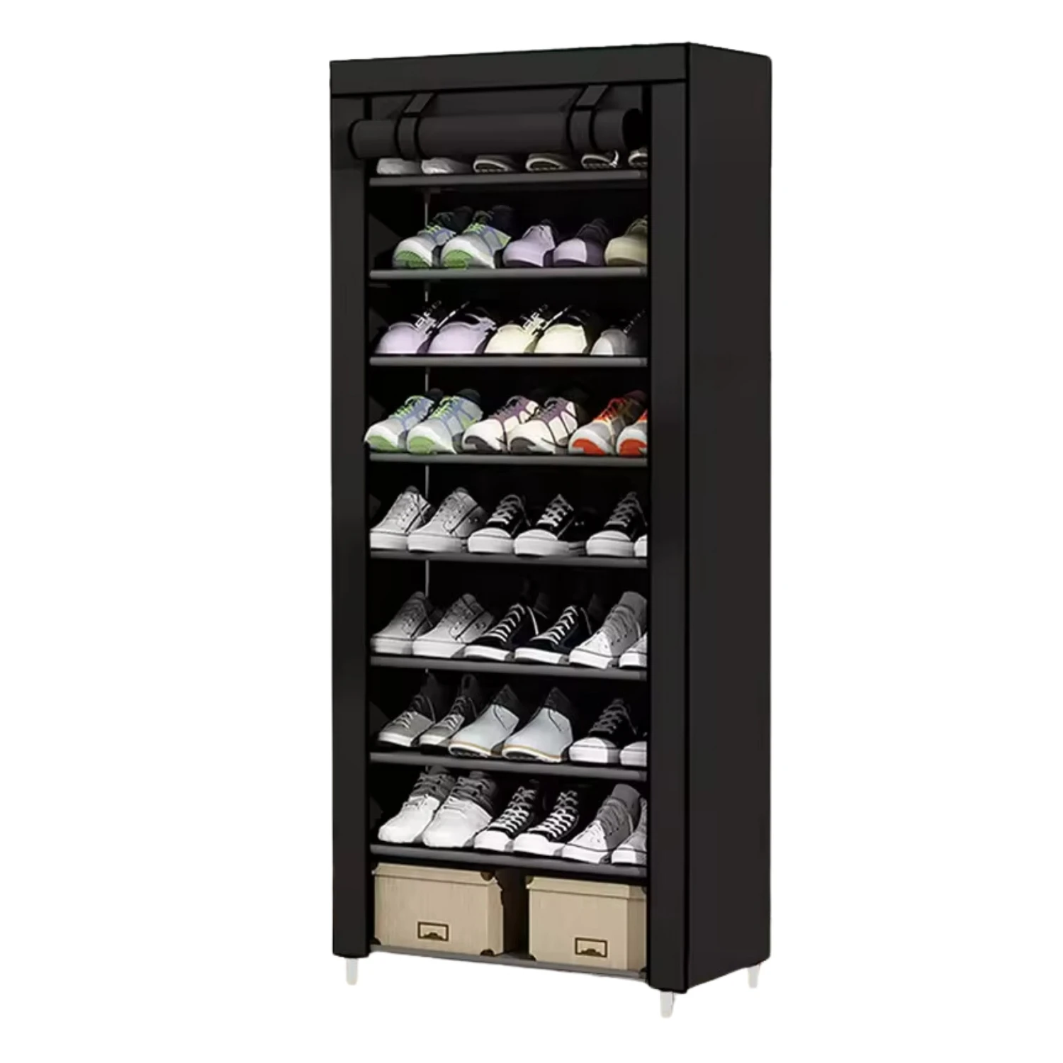 LUTODY - Organizador de zapatos de tela textil Zapatero auxiliar compacto de varios niveles, vertical, tubo de metal plegable - Vestidor portátil para recibidor, entrada, sala de estar, salón - Ligero