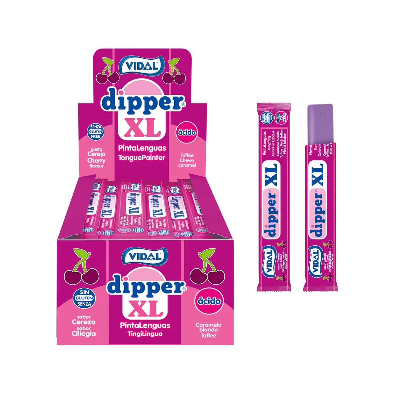 Dipper Caramelos Masticables de Cereza - Marca Vidal Sin Gluten 100 unidades