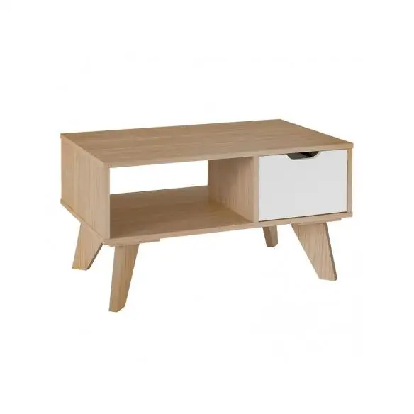 MOMMA HOME Mesa Centro con Cajon, Mesita de Salón o Comedor, Modelo PERVIP, Acabado en Roble y Blanco, 80 cm x 50 cm x 44 cm Raíz Mesas de Centro y auxiliares Inicio Muebles de Salón y Hogar Muebles