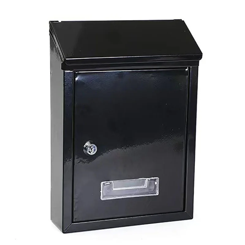 Compact steel vertical wall mailbox with lock - large opening - includes screws (white/black)